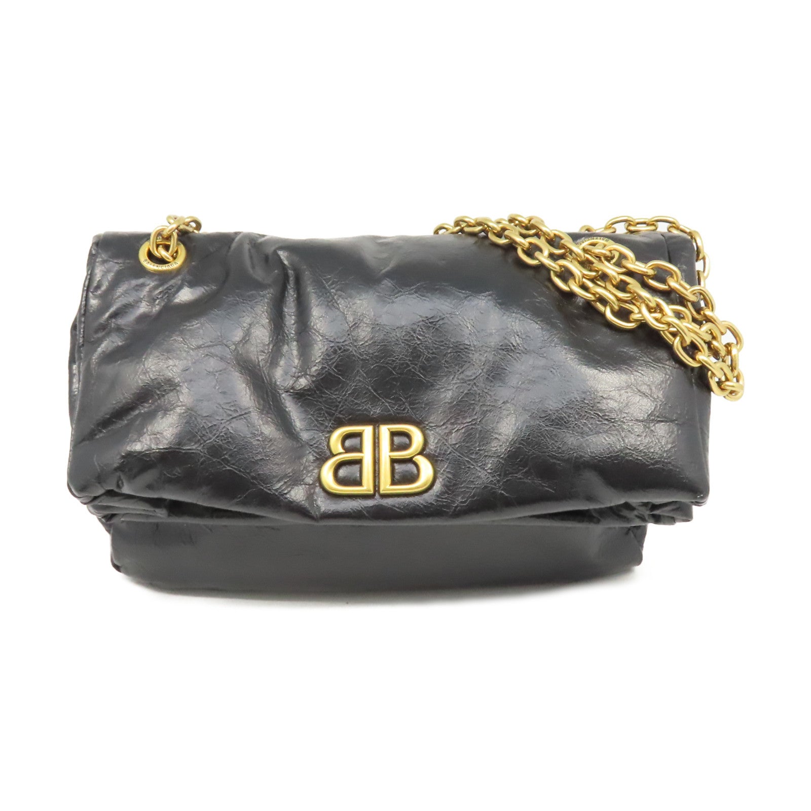 BALENCIAGA 牛皮皮革Monaco Small Chain Shoulder Bag金扣鏈帶肩背袋黑色