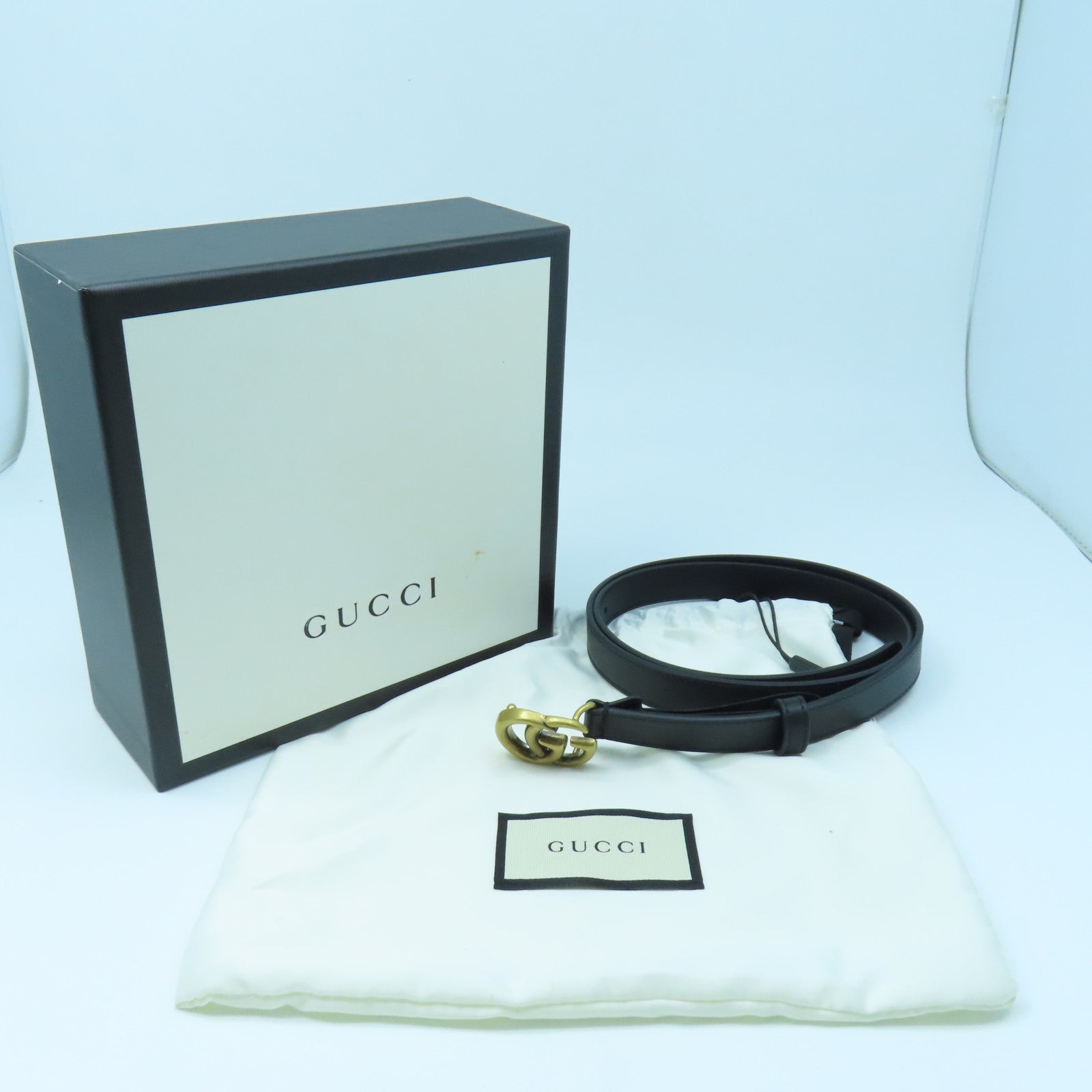 GUCCI Cowhide Leather Belt 85cm Gold Buckle Belt Black