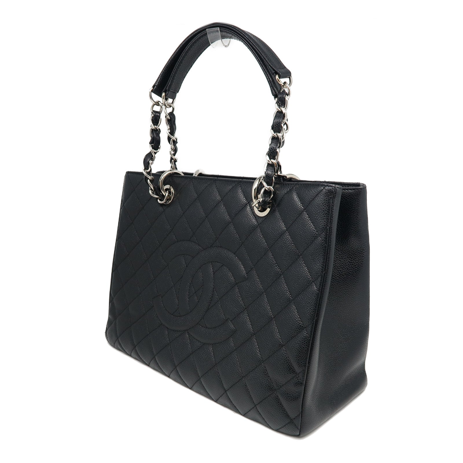 CHANEL 菱格Caviar皮革GST Shoulder Bag銀扣肩背袋黑色