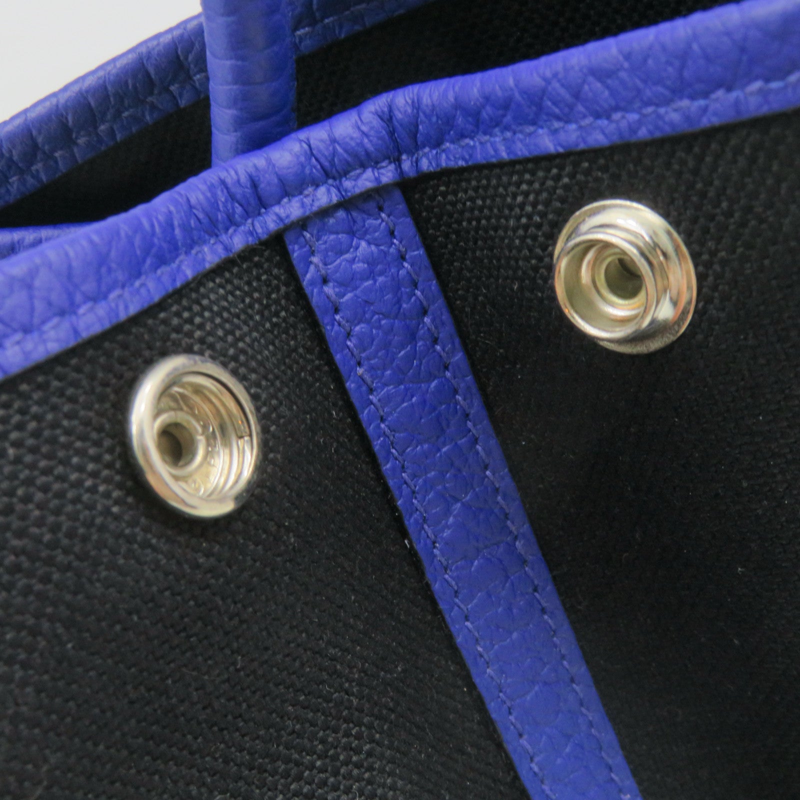 HERMES 帆布Garden Party TPM Tote Bag銀扣手挽袋黑色/藍色