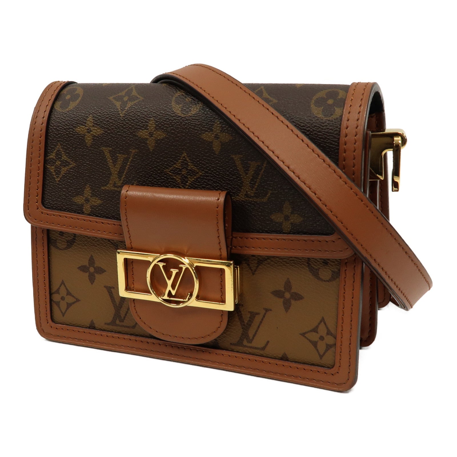 LOUIS VUITTON Monogram Mini Dauphine金扣肩背袋啡色