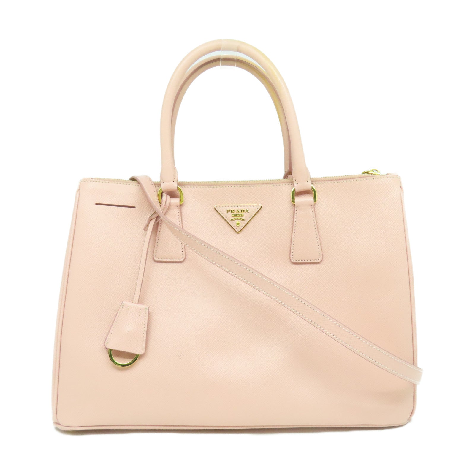 PRADA 牛皮皮革Saffiano Bag金扣手挽肩背兩用袋粉紅色