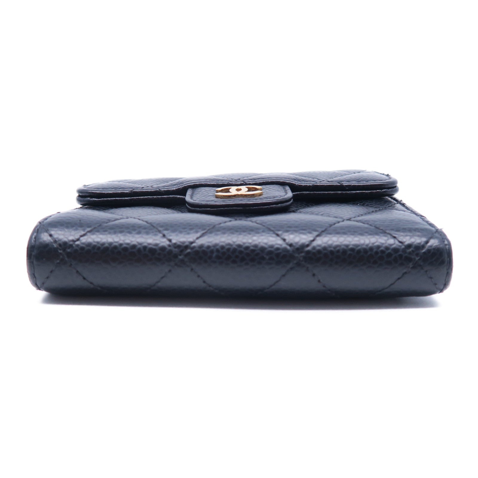 CHANEL 菱格Caviar皮革Wallet金扣錢包黑色
