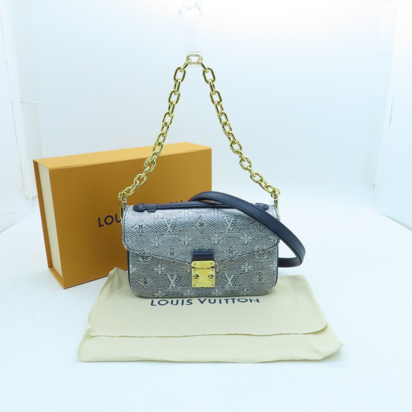 LOUIS VUITTON Monoglam Pochette Metis East West gold buckle handle shoulder bag dual-use blue