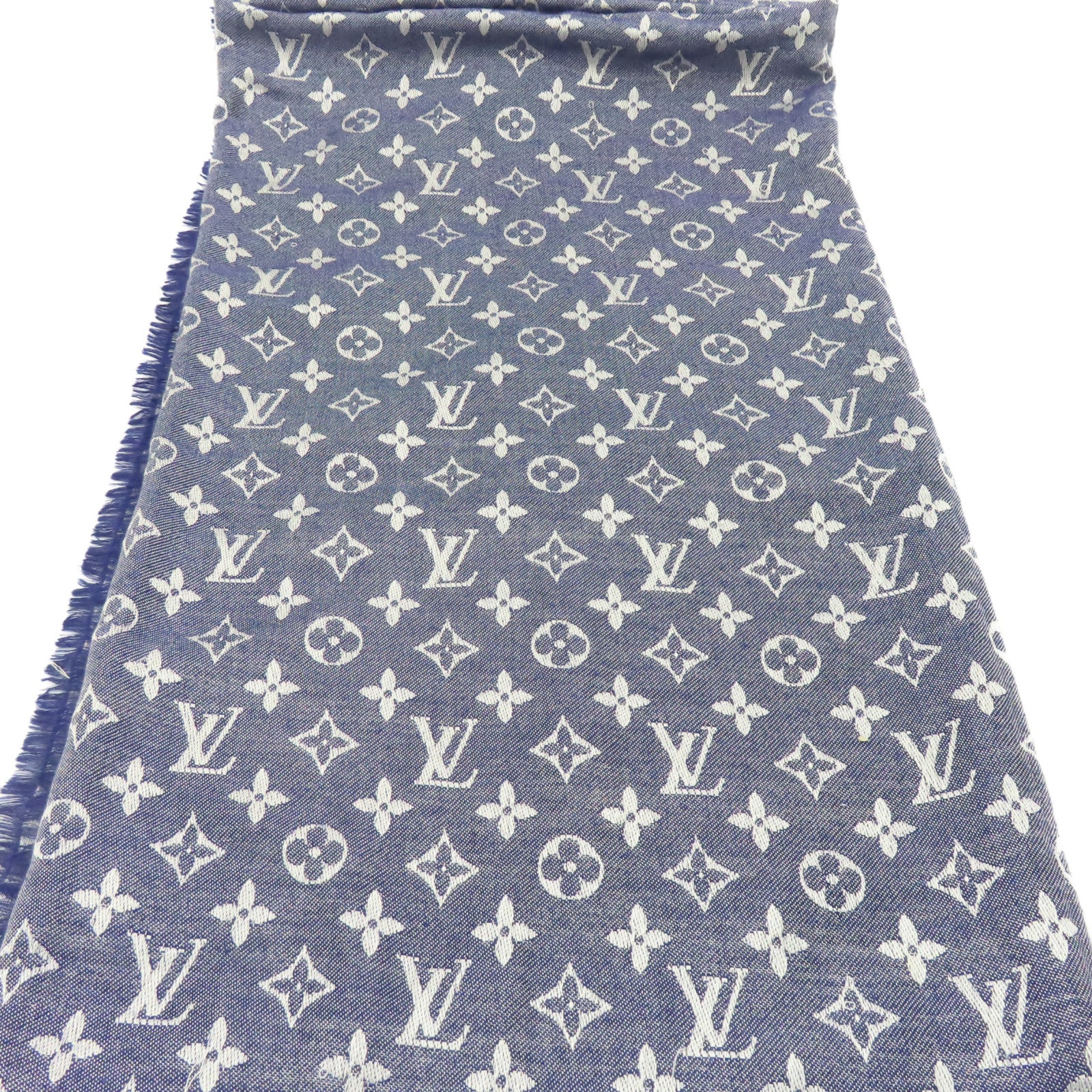 LOUIS VUITTON 【激減優惠】絲質/羊毛Monogram Scarf圍巾藍色/白色
