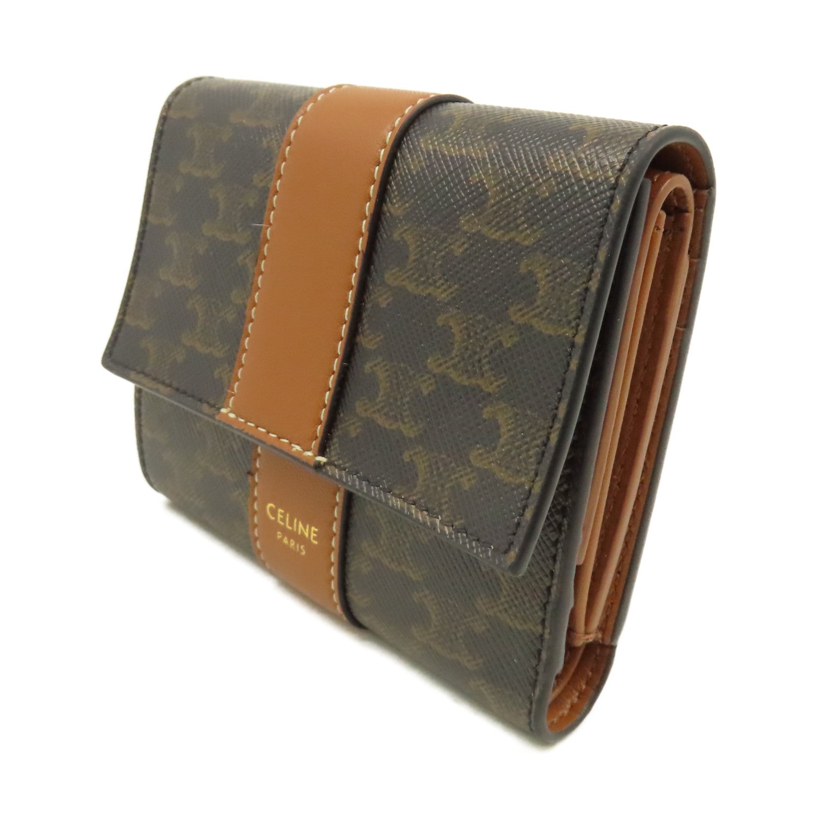 CELINE 塗層皮革Small Trifold Wallet短錢包啡色