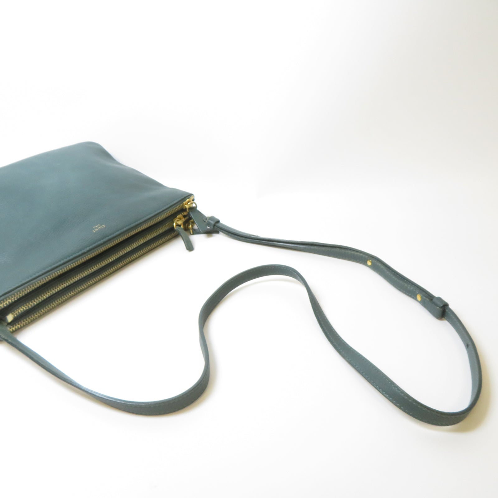 CELINE 牛皮皮革Shoulder Bag金扣肩背袋綠色