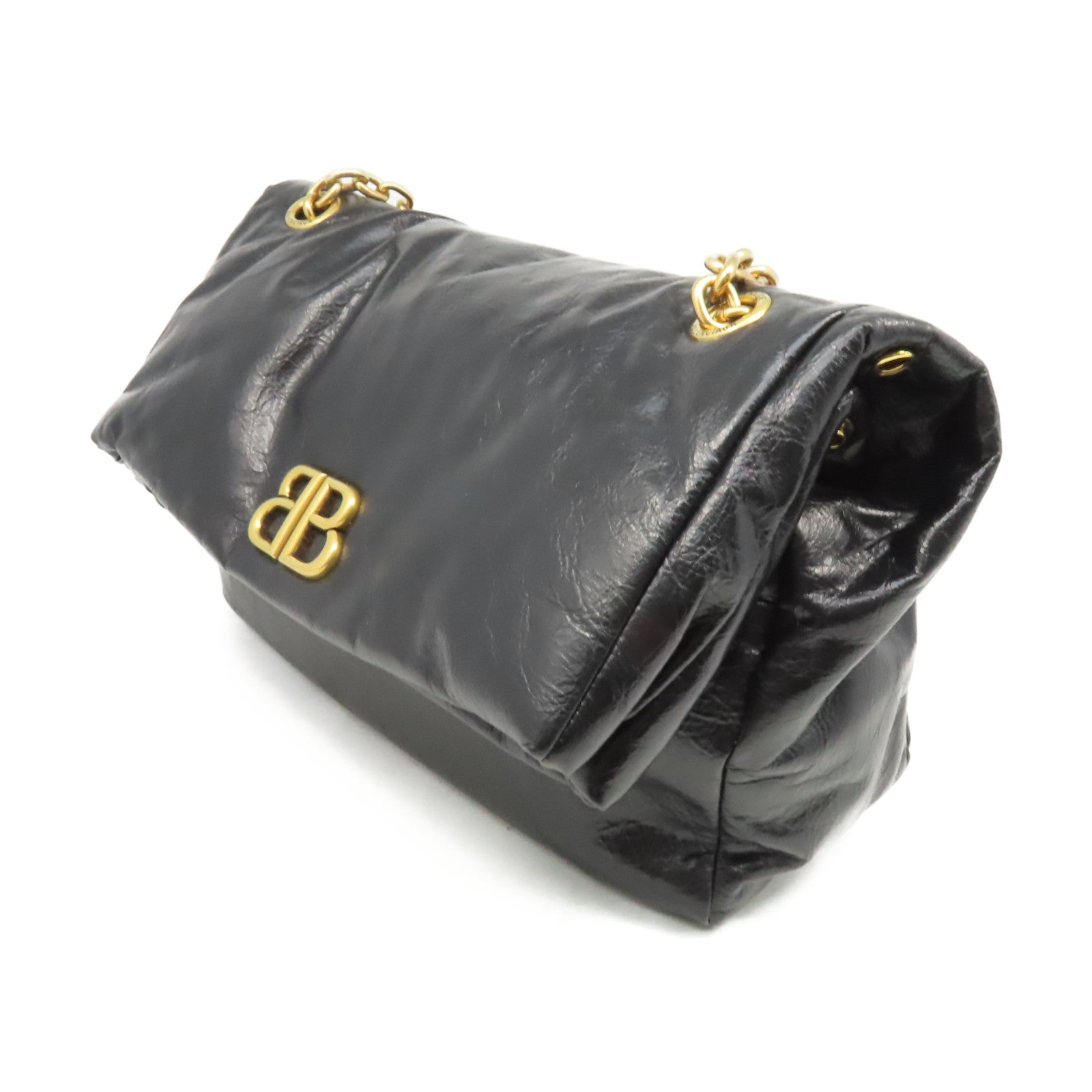 BALENCIAGA 牛皮皮革Monaco Small Chain Shoulder Bag金扣鏈帶肩背袋黑色