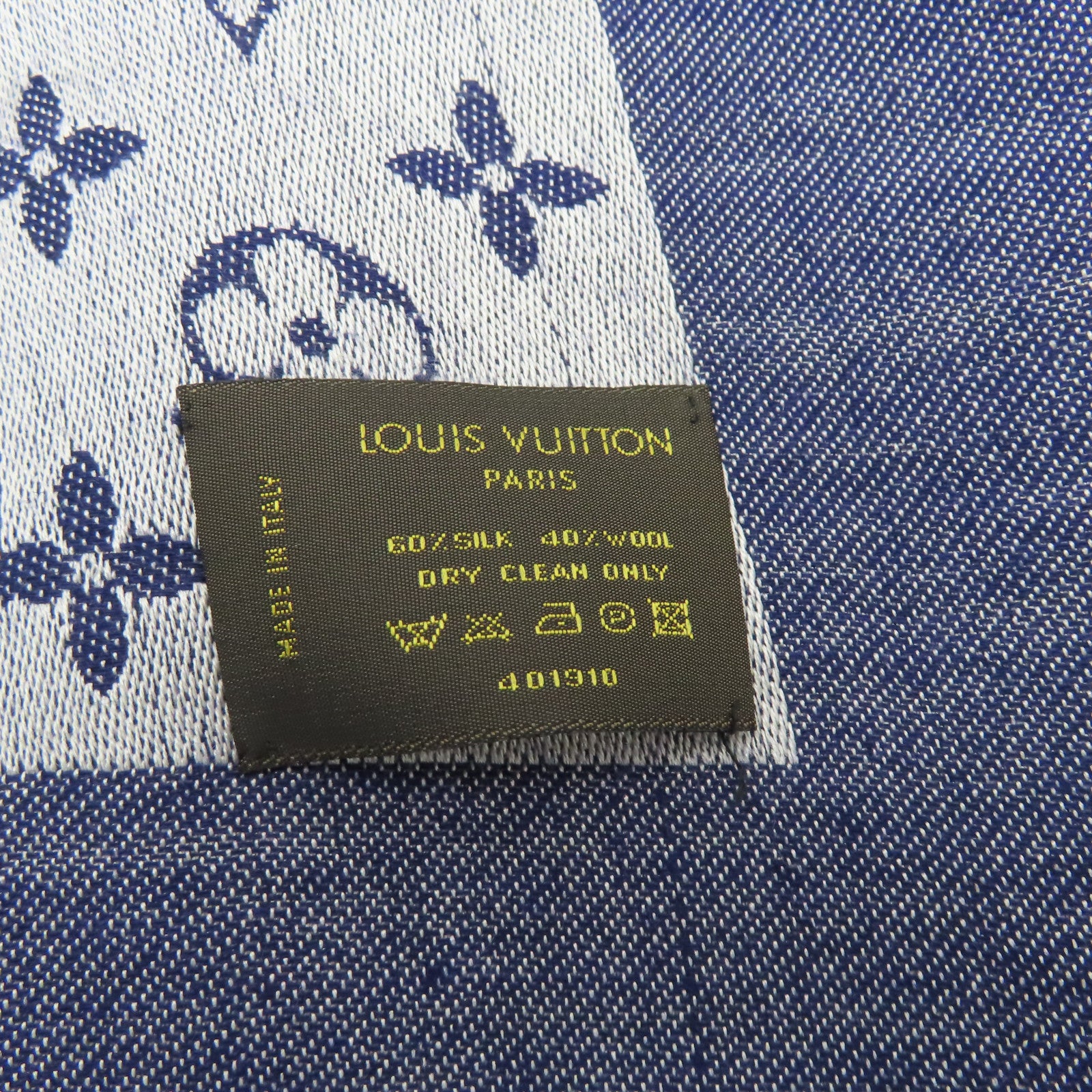 LOUIS VUITTON 【激減優惠】絲質/羊毛Monogram Scarf圍巾藍色/白色