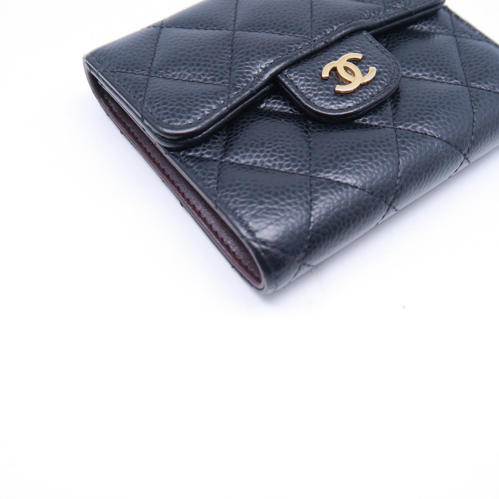 CHANEL 菱格Caviar皮革Wallet金扣錢包黑色