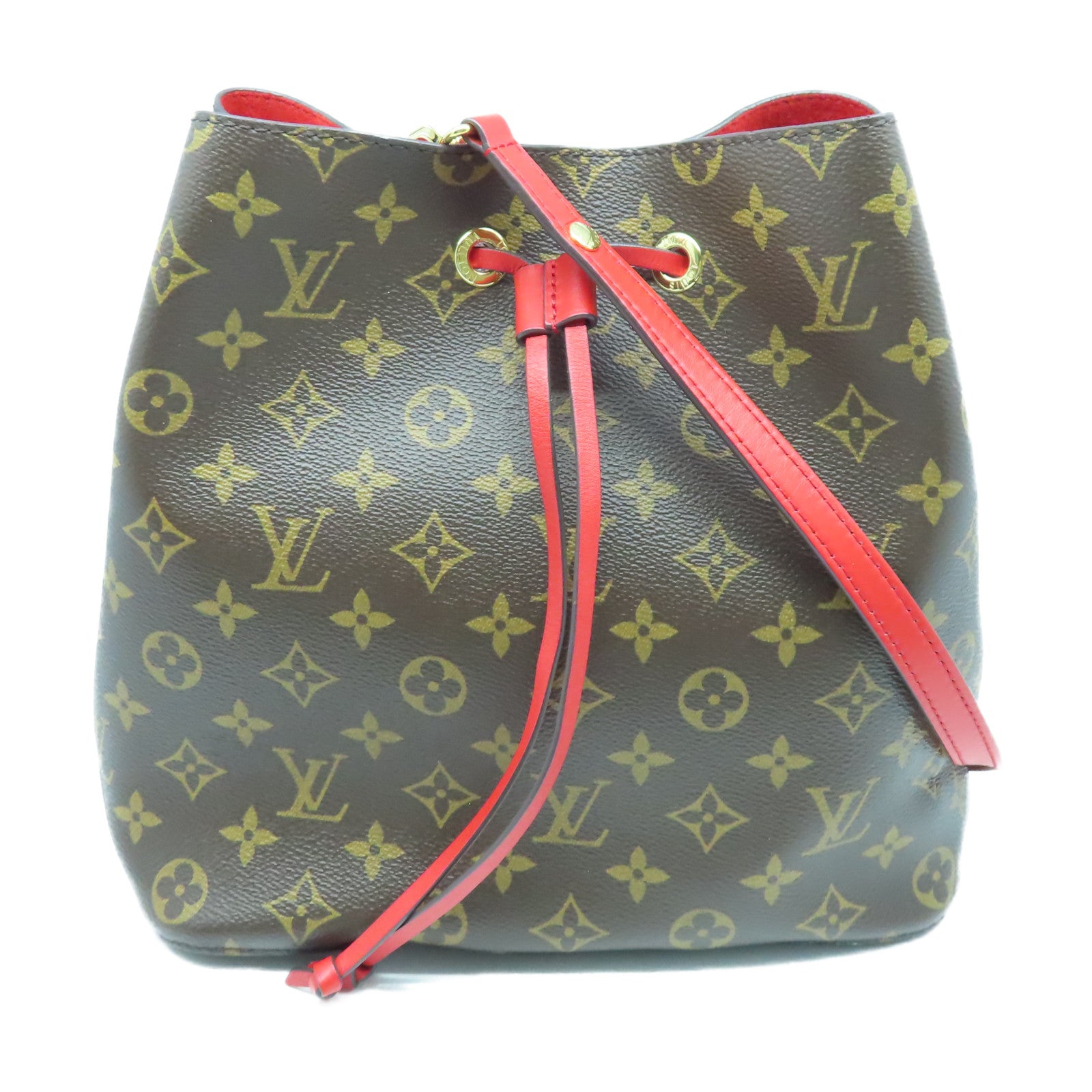 LOUIS VUITTON Monogram Neo Noe MM金扣肩背袋棕色/紅色