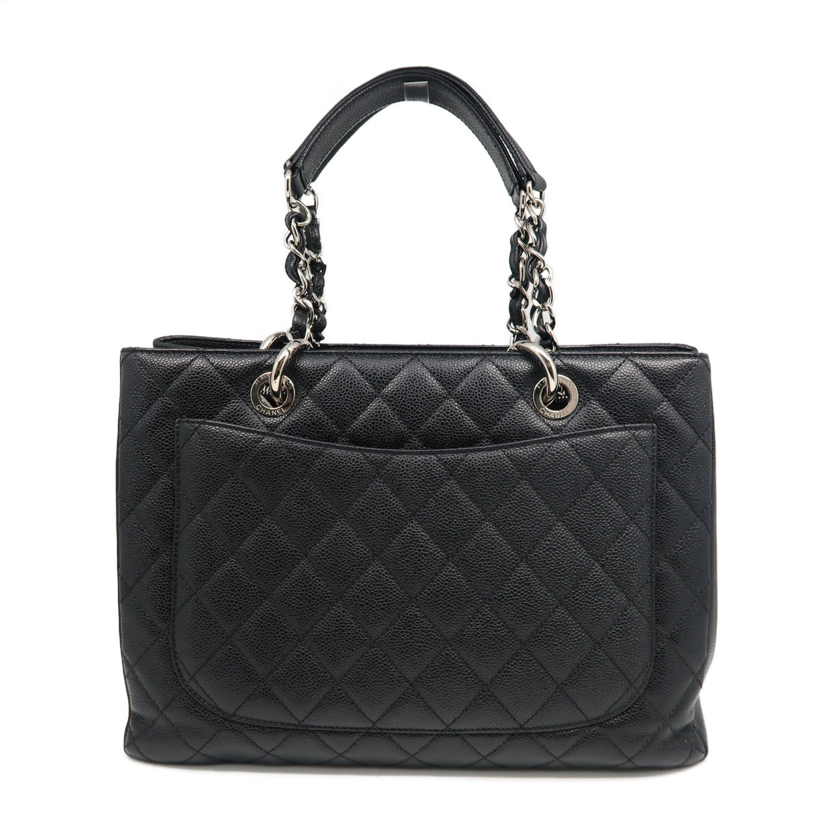 CHANEL 菱格Caviar皮革GST Shoulder Bag銀扣肩背袋黑色