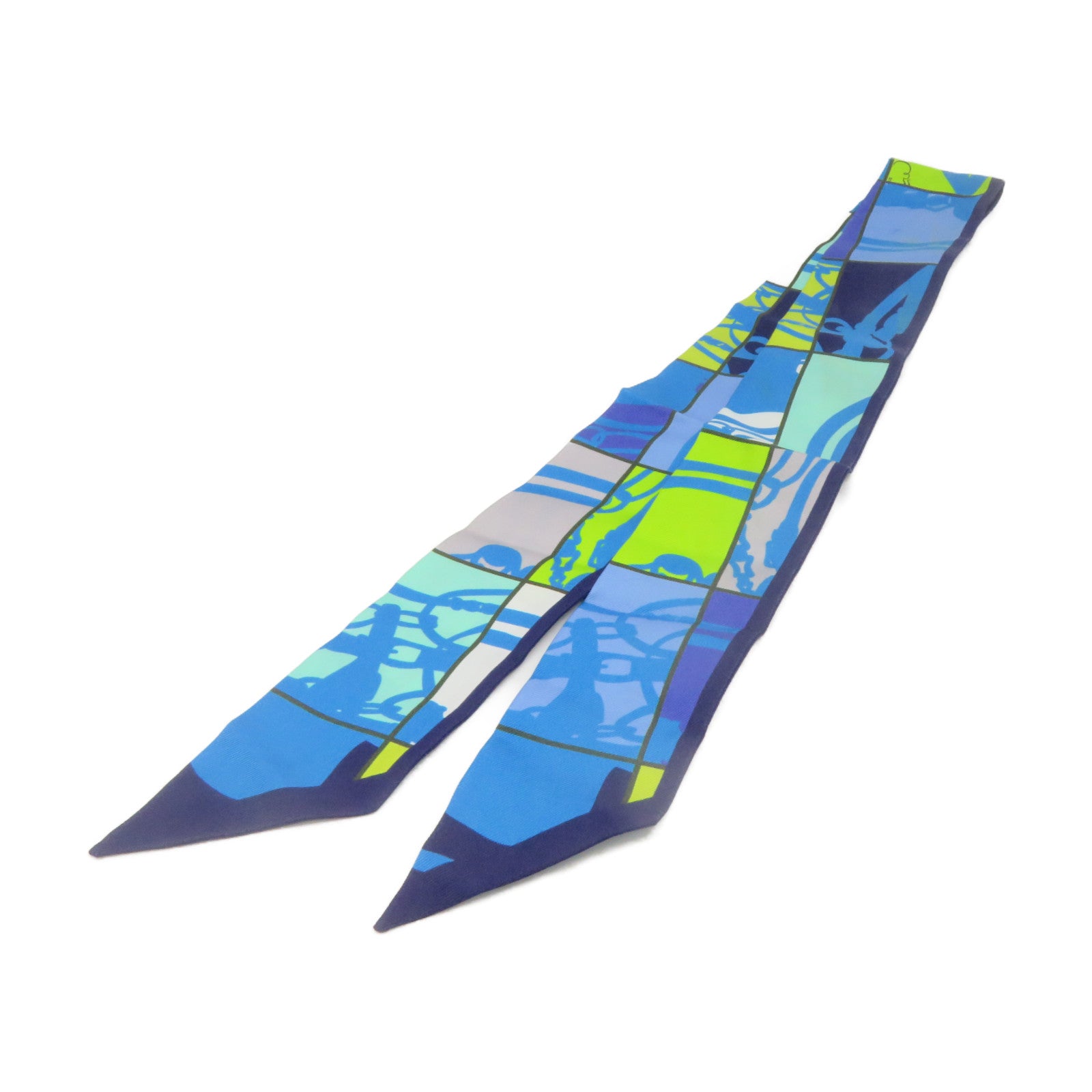 HERMES 絲質Twilly Scarf絲巾藍色/綠色/彩色