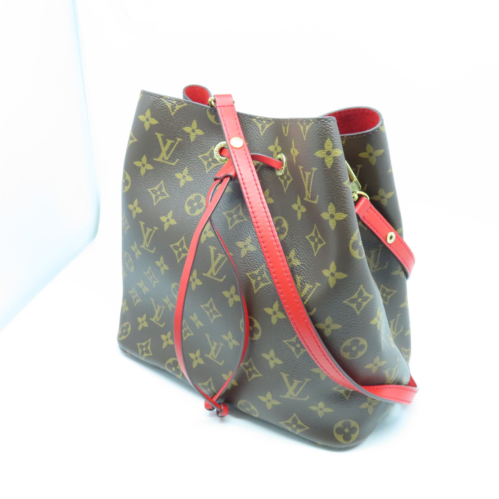 LOUIS VUITTON Monogram Neo Noe MM金扣肩背袋棕色/紅色