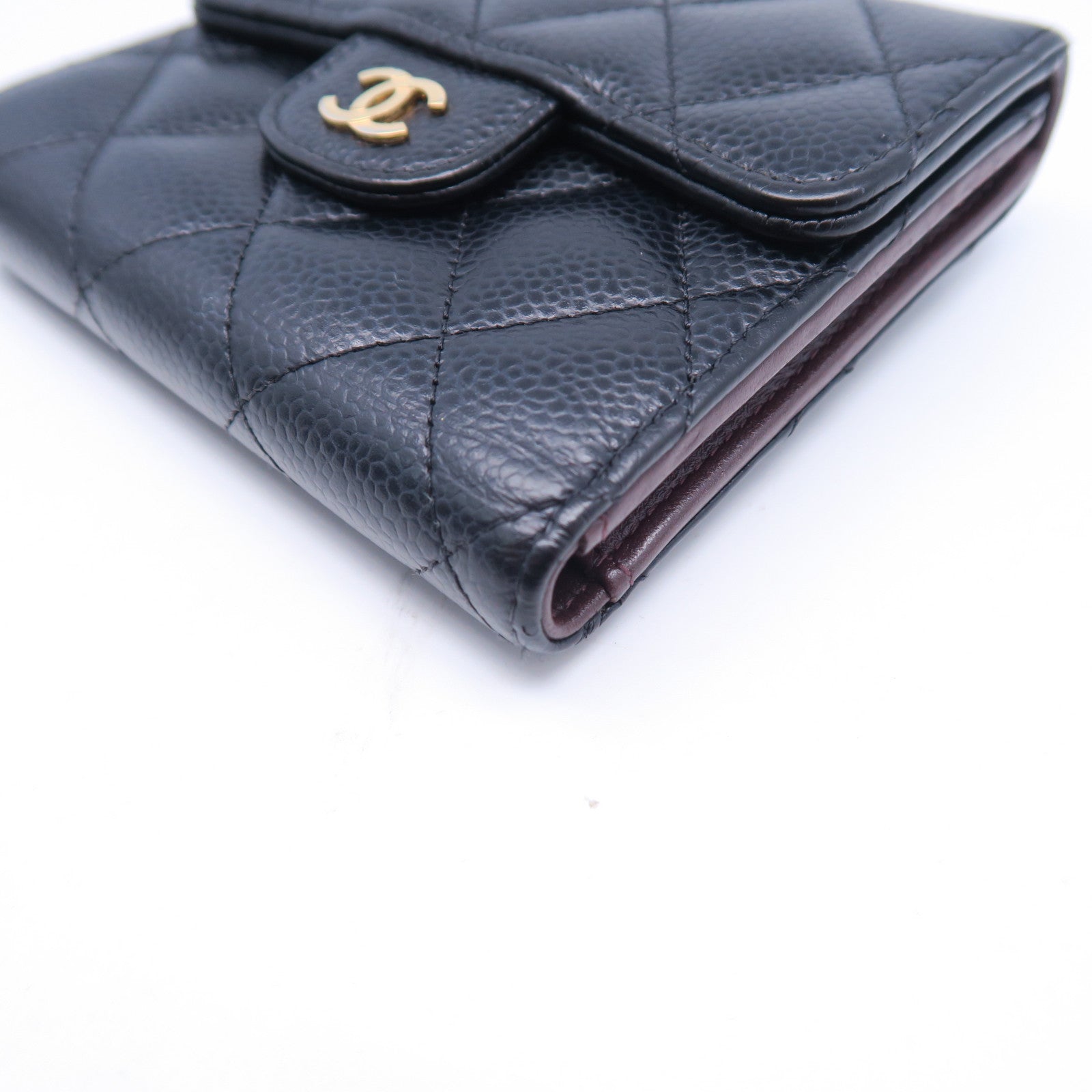 CHANEL 菱格Caviar皮革Wallet金扣錢包黑色