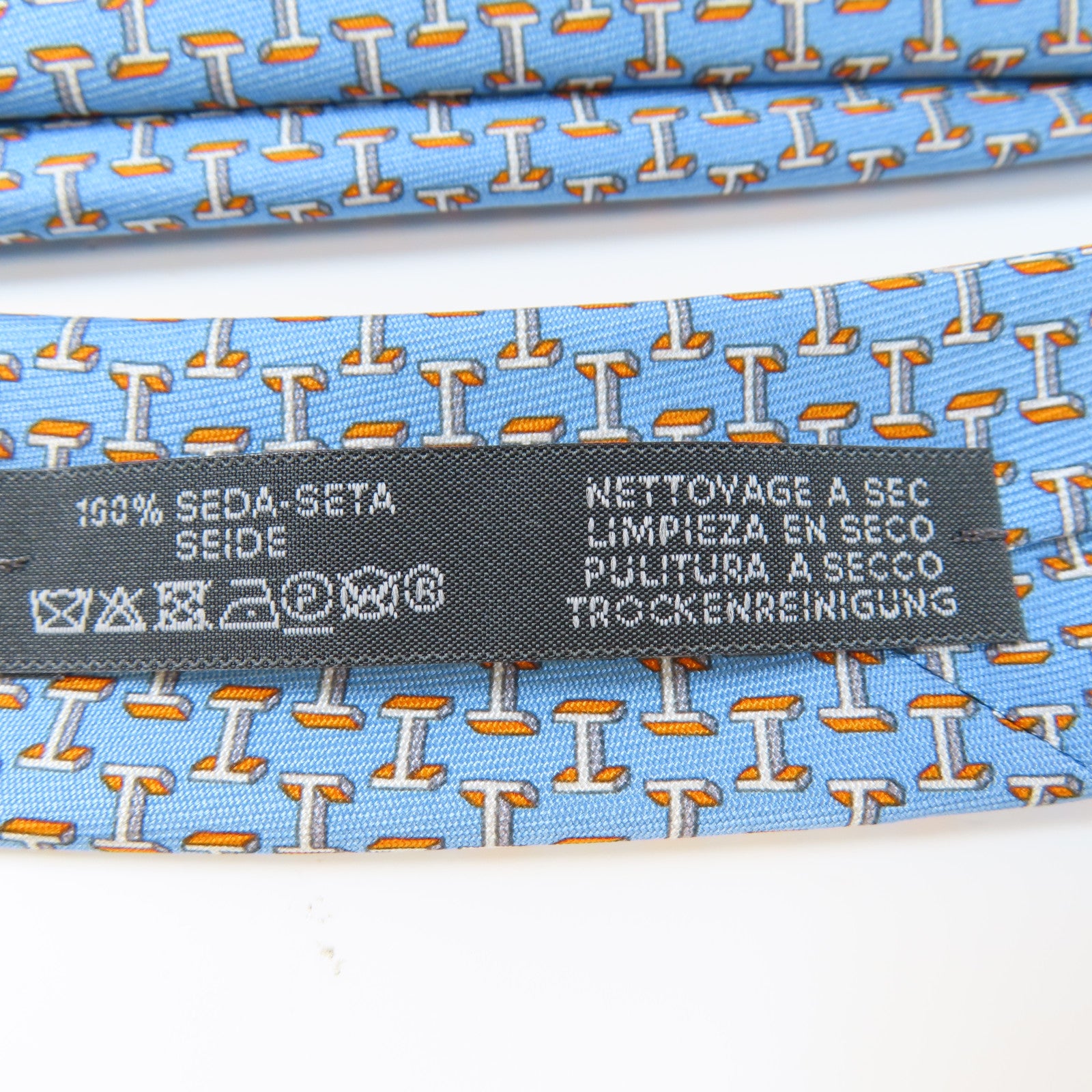 HERMES 絲質Necktie領帶藍色/橙色