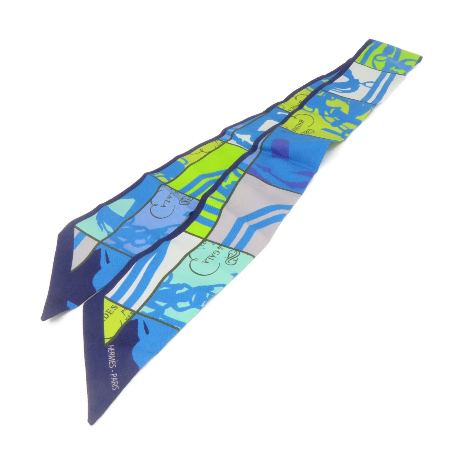 HERMES 絲質Twilly Scarf絲巾藍色/綠色/彩色