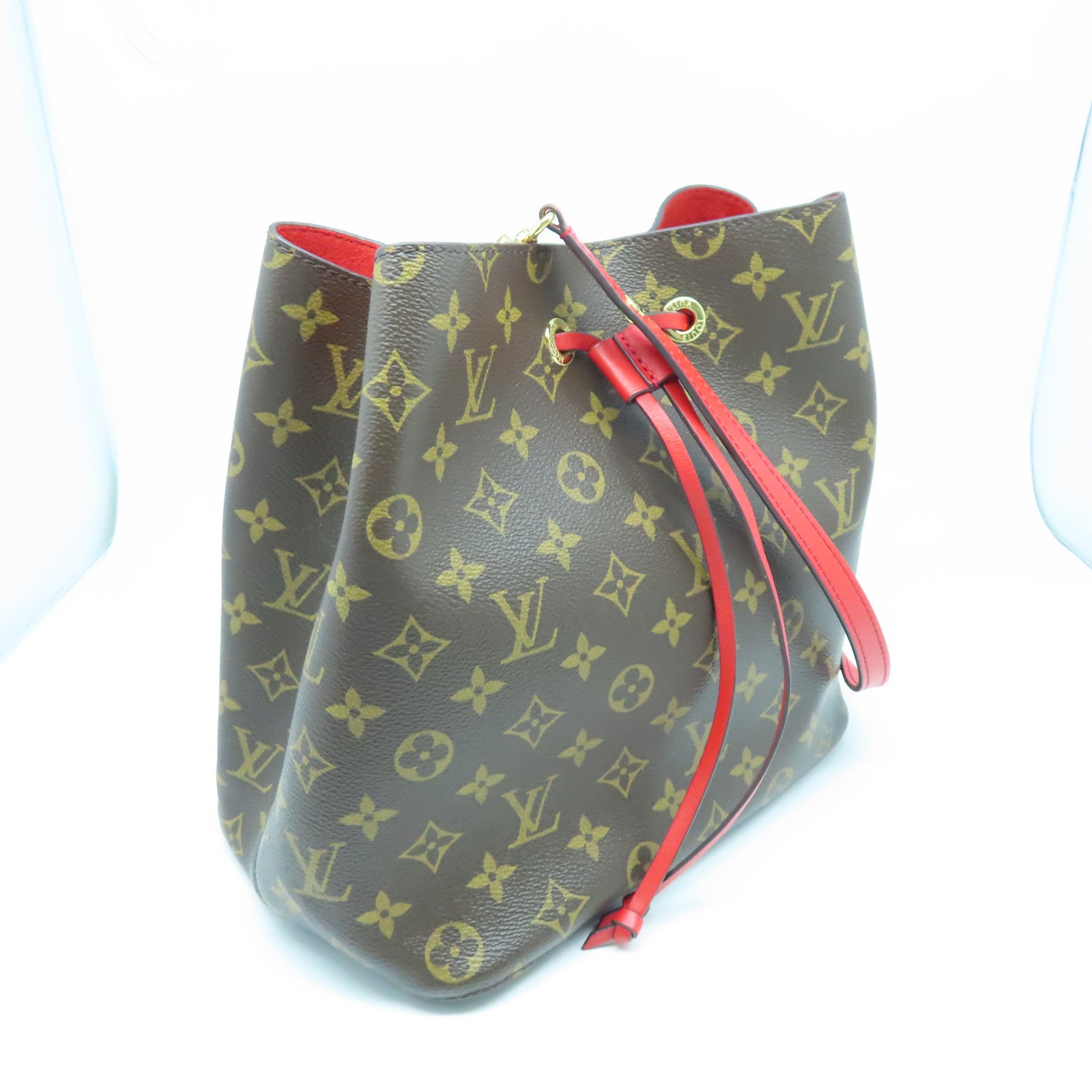 LOUIS VUITTON Monogram Neo Noe MM金扣肩背袋棕色/紅色