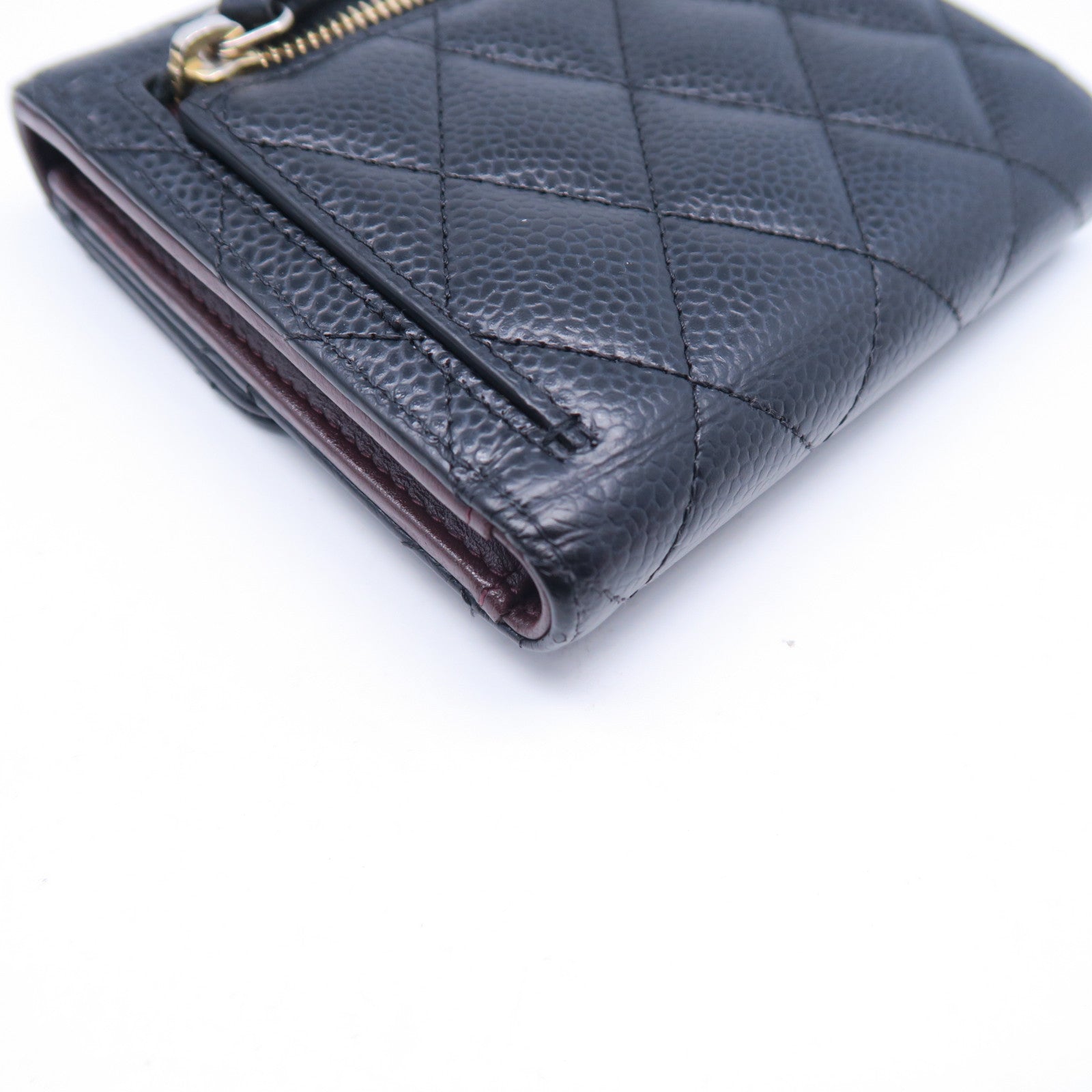 CHANEL 菱格Caviar皮革Wallet金扣錢包黑色
