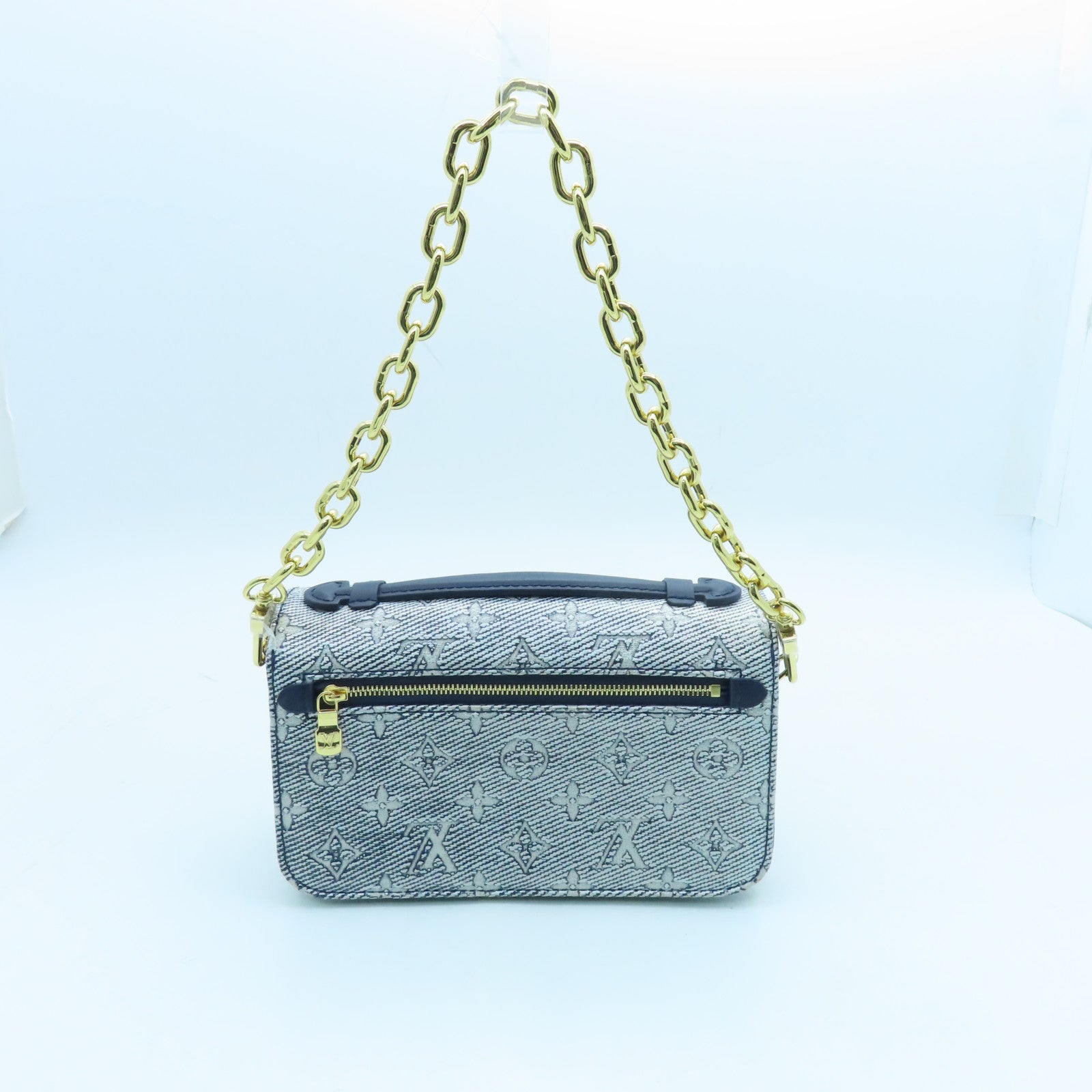 LOUIS VUITTON Monoglam Pochette Metis East West gold buckle handle shoulder bag dual-use blue