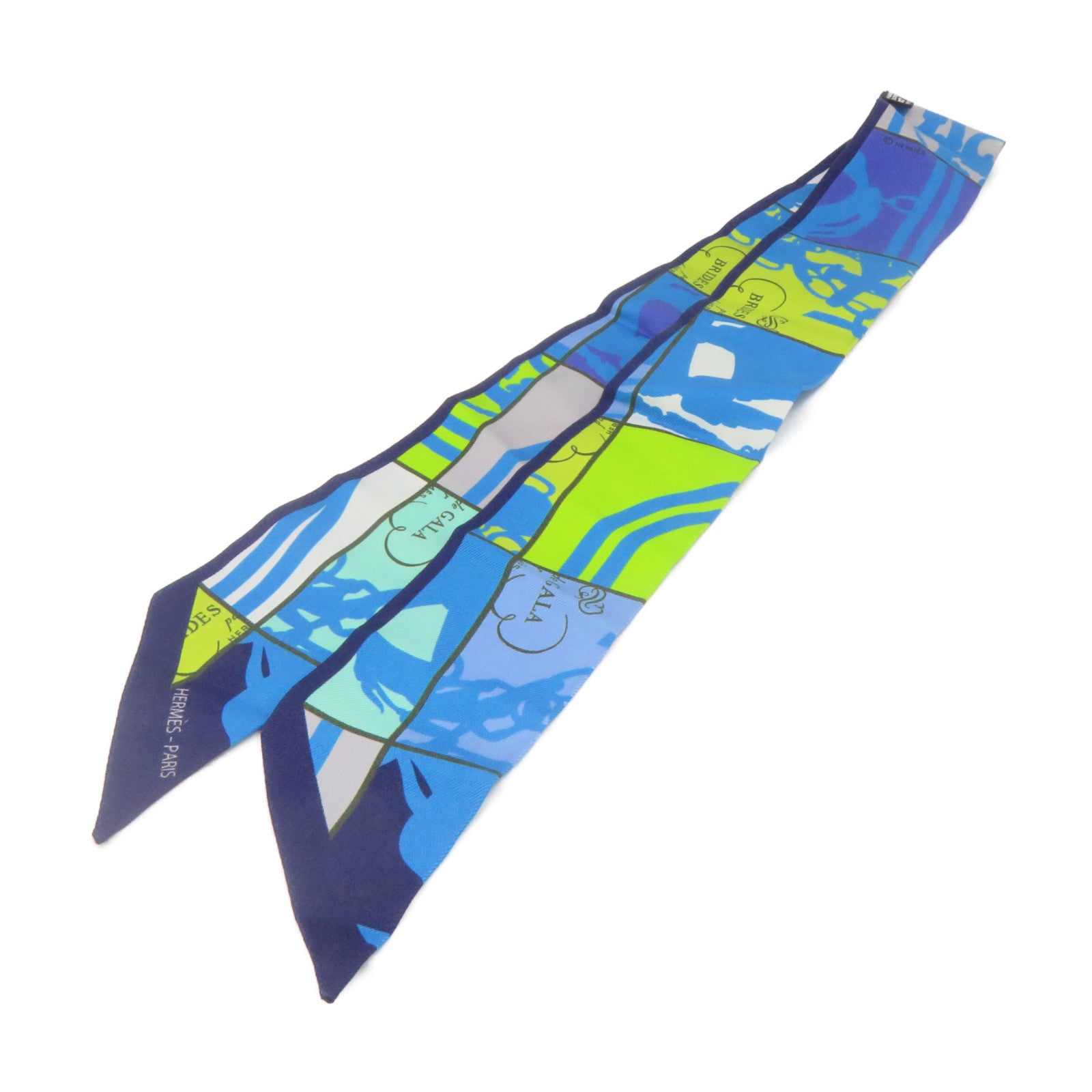 HERMES 絲質Twilly Scarf絲巾藍色/綠色/彩色