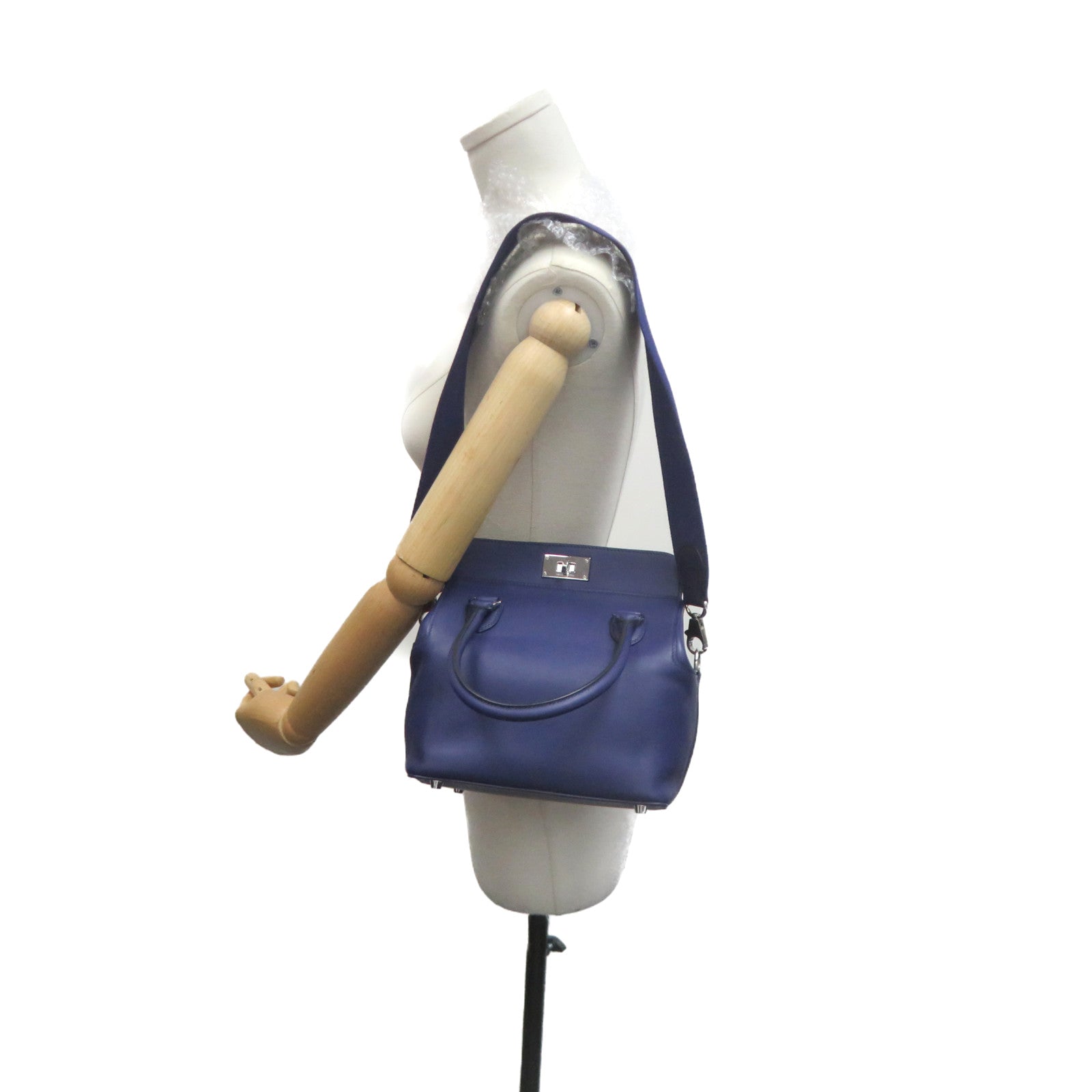 HERMES Swift皮革Toolbox 20 2Way Shoulder Bag银扣手挽肩背两用袋Bleu Zellige蓝紫色