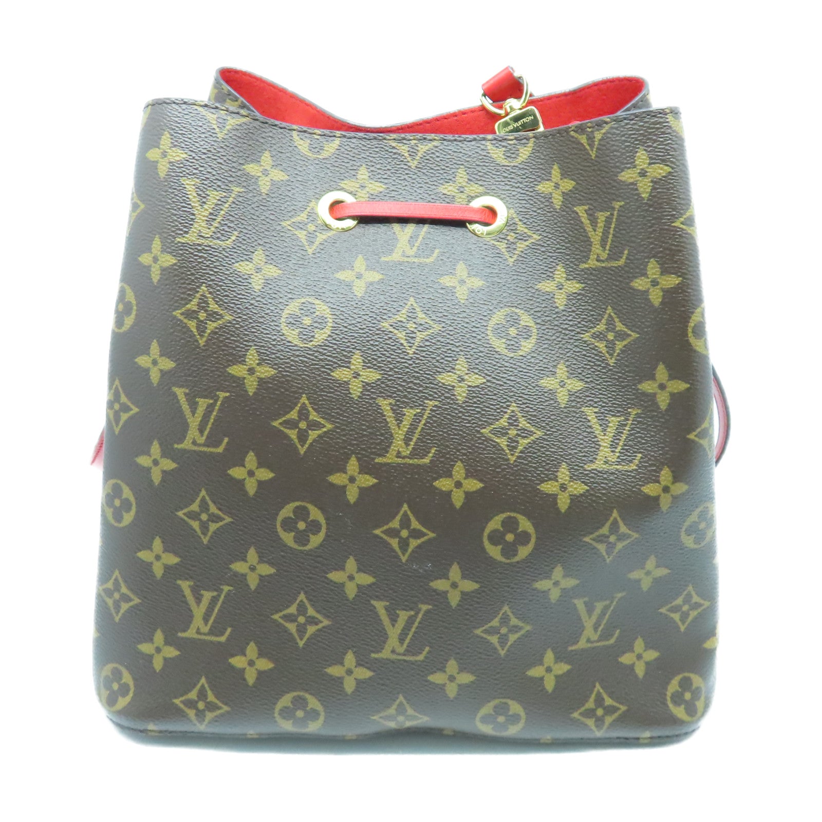 LOUIS VUITTON Monogram Neo Noe MM金扣肩背袋棕色/紅色