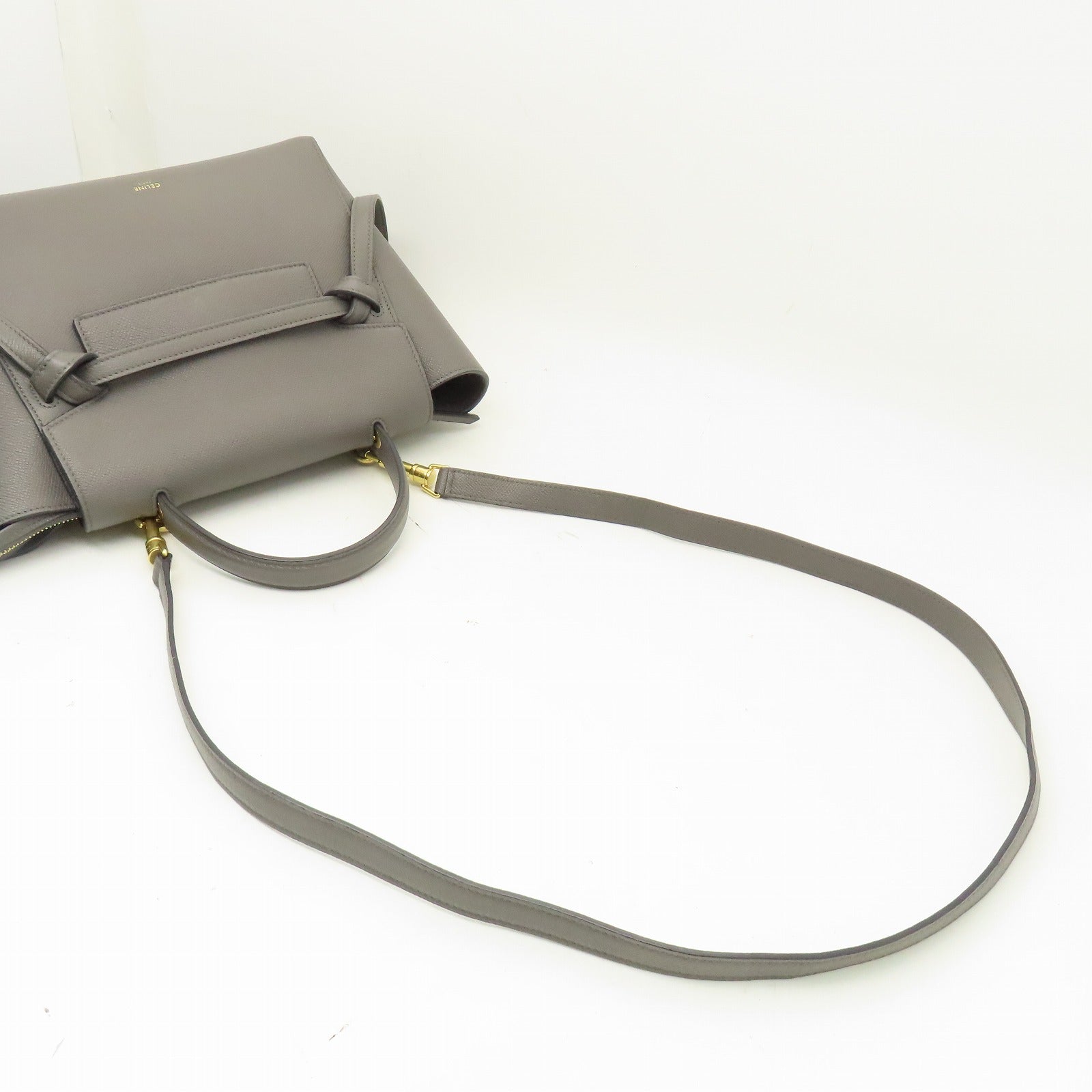 CELINE 牛皮皮革Micro Belt Bag金扣手挽肩背兩用袋灰色