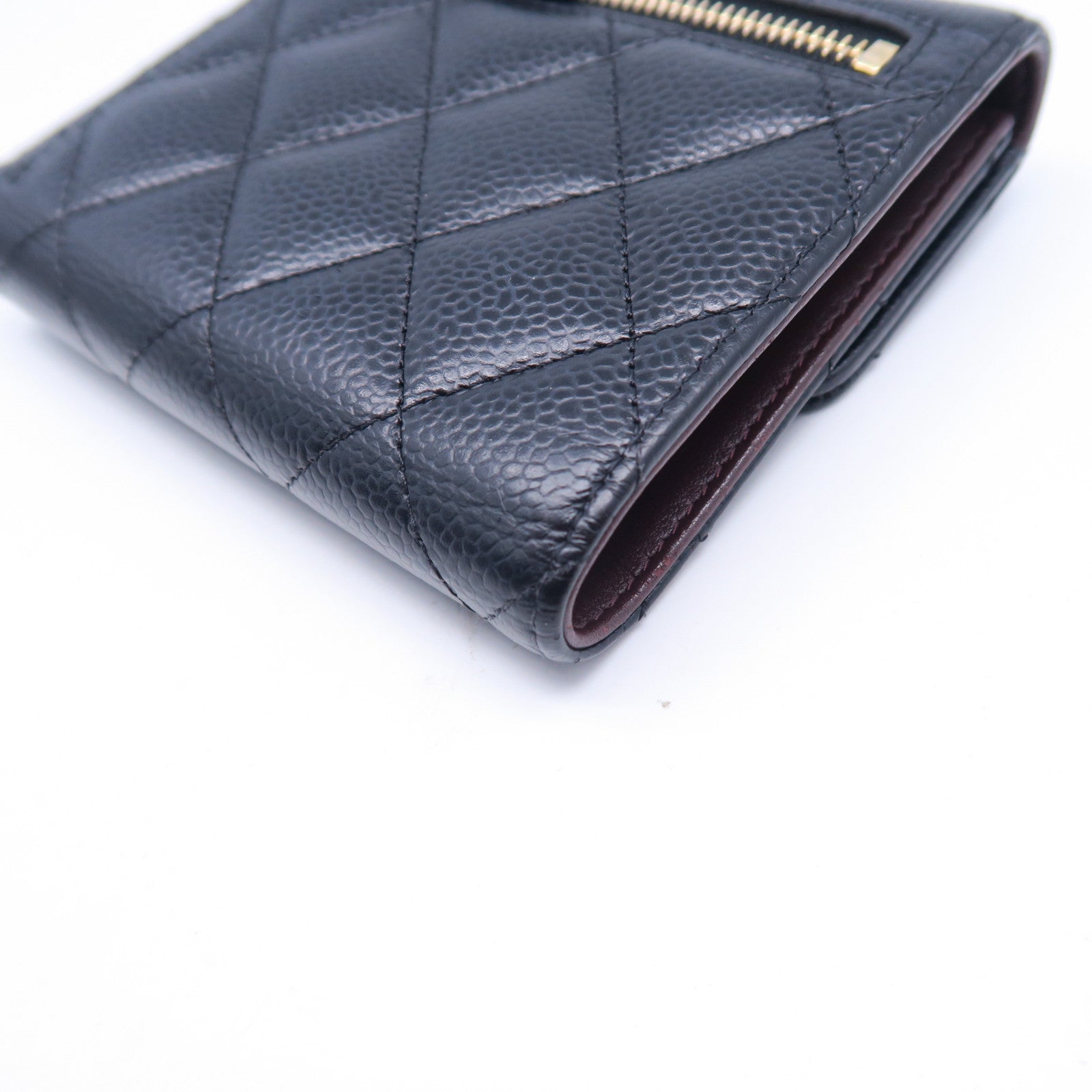 CHANEL 菱格Caviar皮革Wallet金扣錢包黑色
