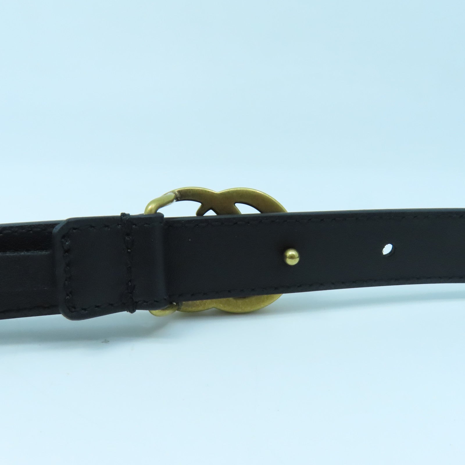GUCCI Cowhide Leather Belt 85cm Gold Buckle Belt Black