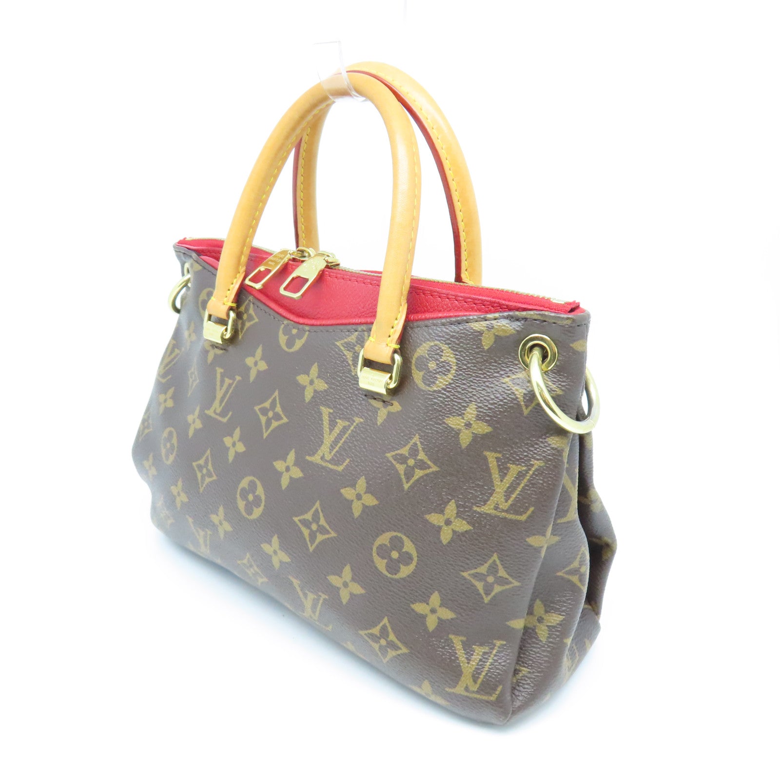 LOUIS VUITTON Monogram Pallas BB Gold Buckle Handle Shoulder Bag Brown/Red