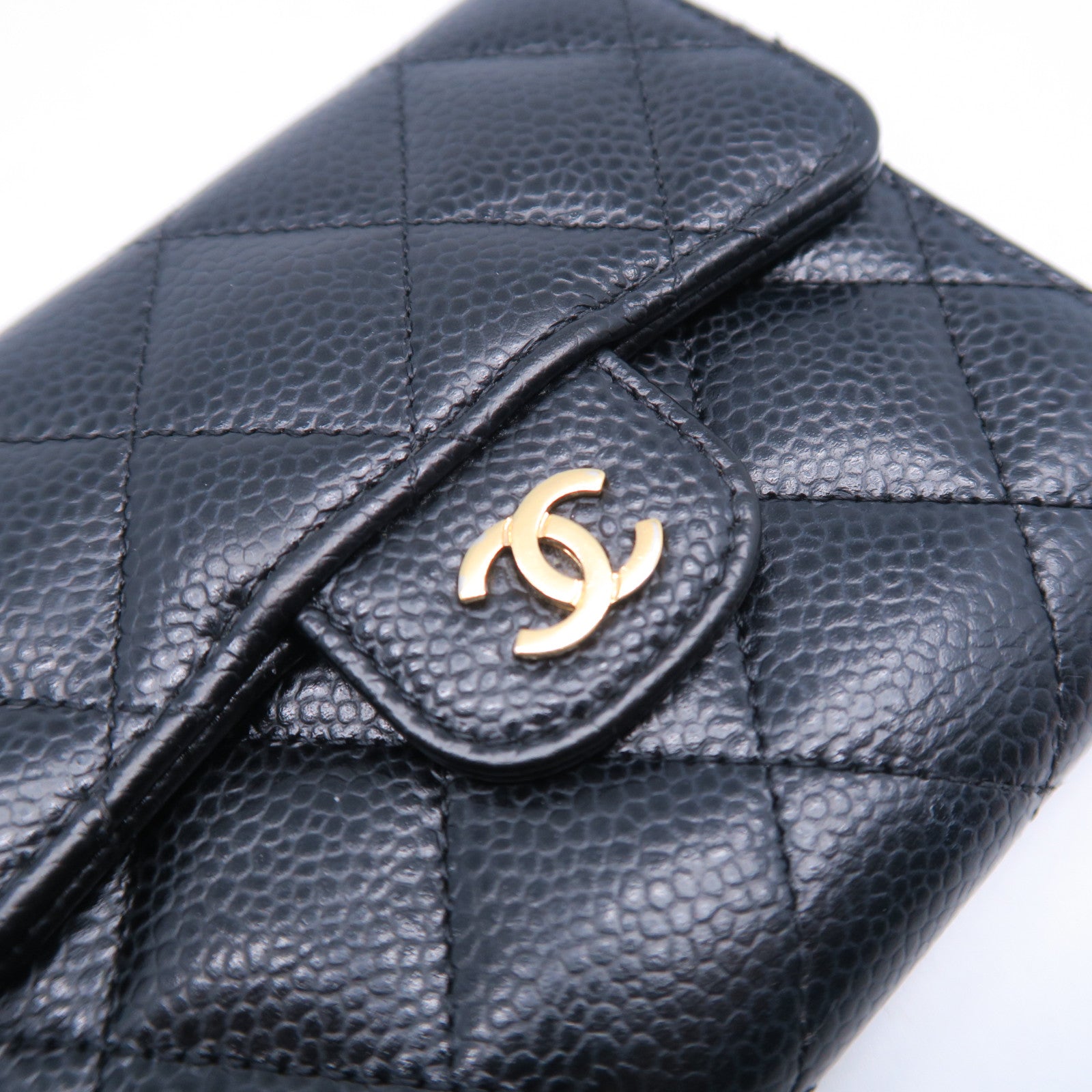 CHANEL 菱格Caviar皮革Wallet金扣錢包黑色
