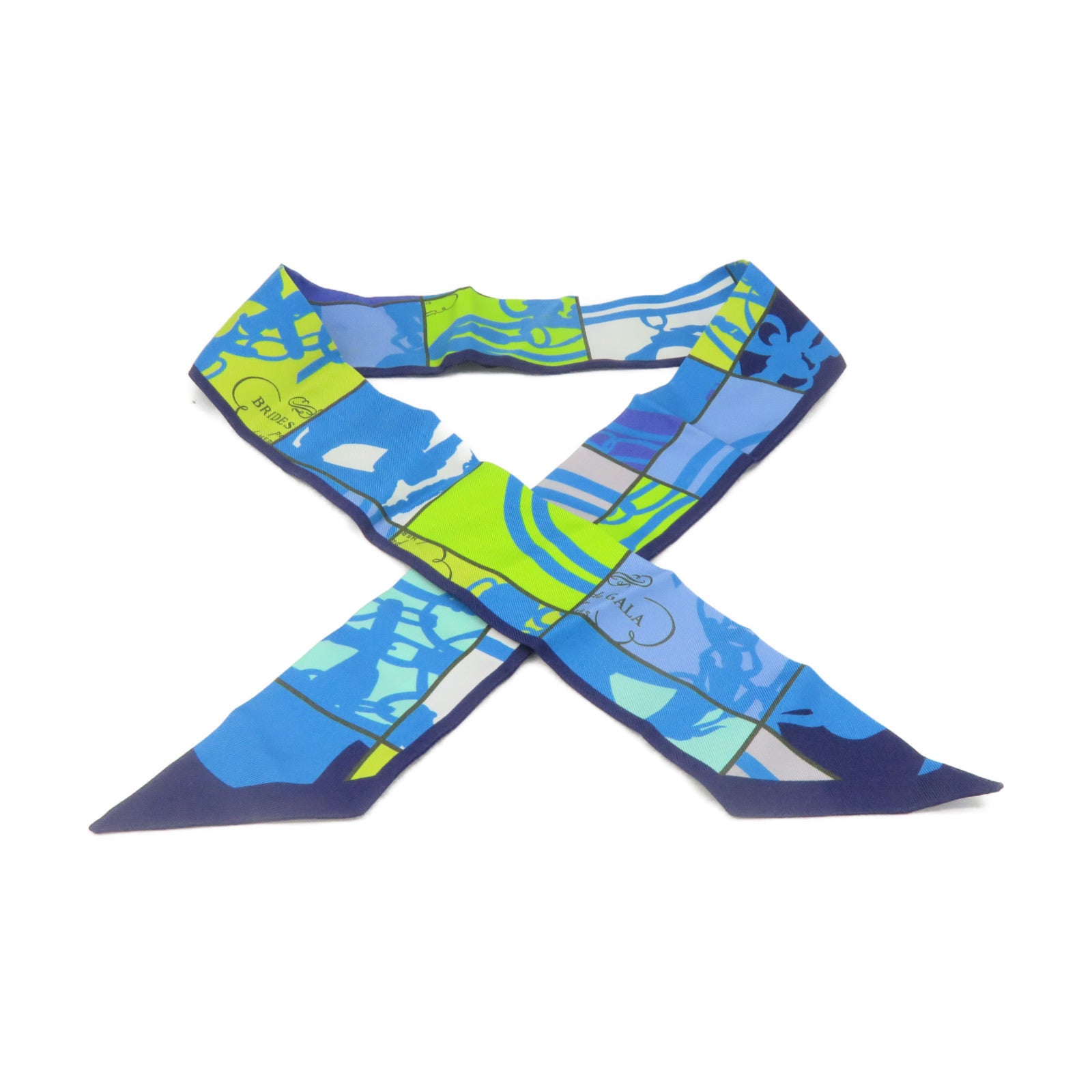 HERMES 絲質Twilly Scarf絲巾藍色/綠色/彩色
