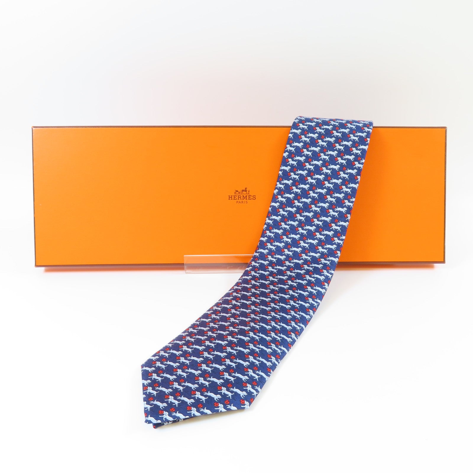 HERMES 絲質Necktie領帶藍色/紅色