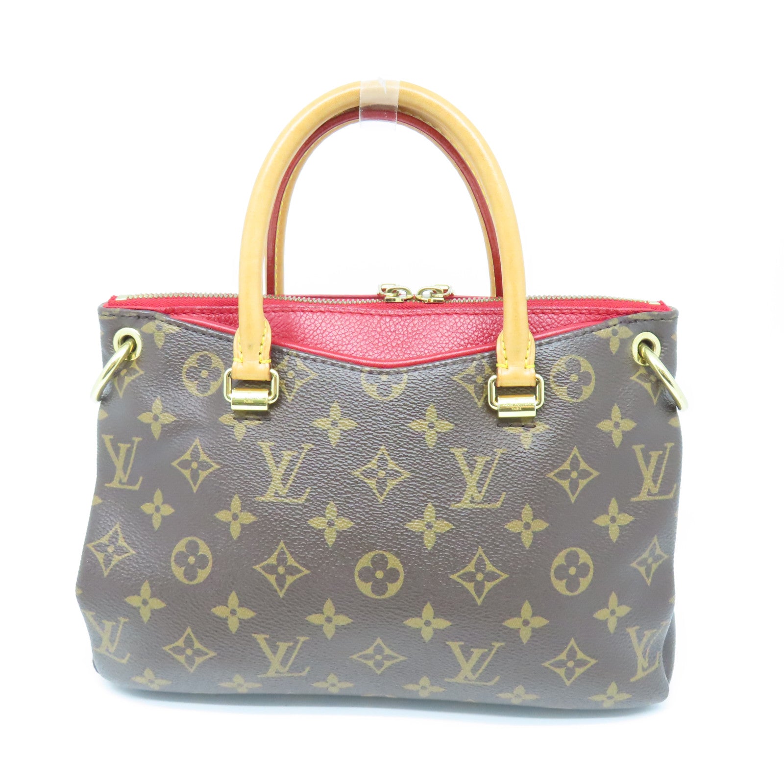 LOUIS VUITTON Monogram Pallas BB Gold Buckle Handle Shoulder Bag Brown/Red
