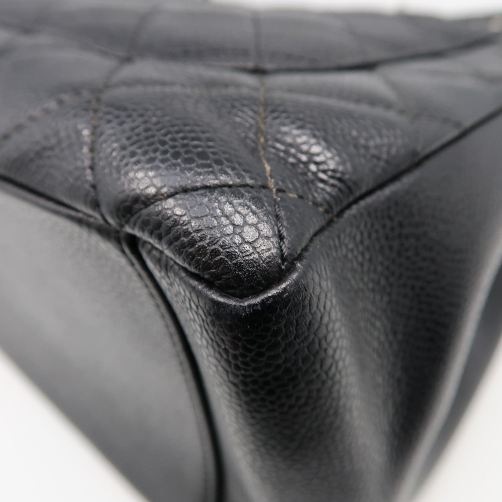 CHANEL 菱格Caviar皮革GST Shoulder Bag銀扣肩背袋黑色