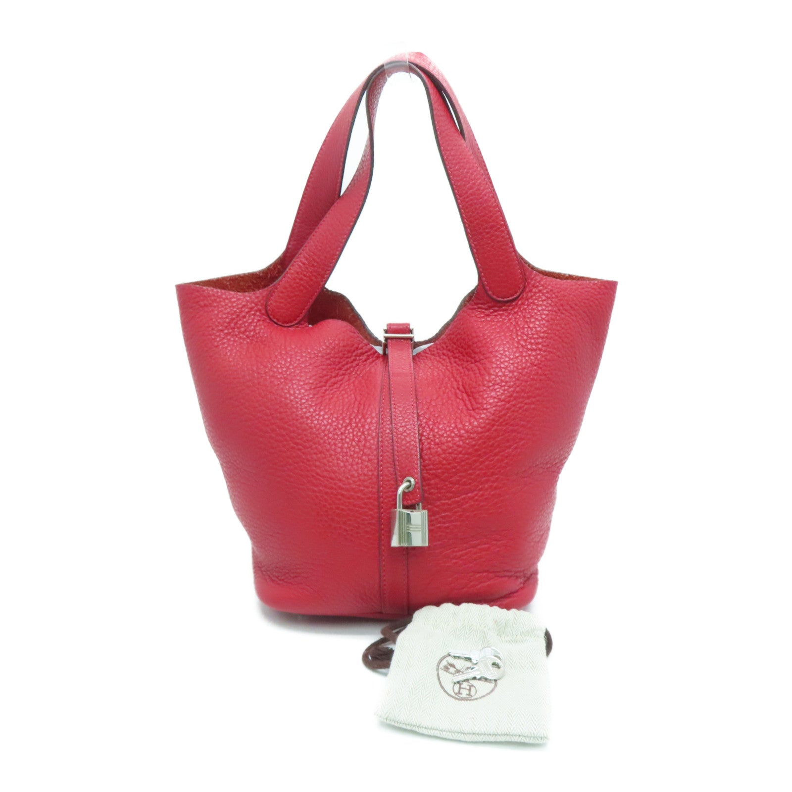 HERMES 【激减优惠】Clemence皮革Picotin MM银扣手挽袋Rouge Casaque（Q5）/红色
