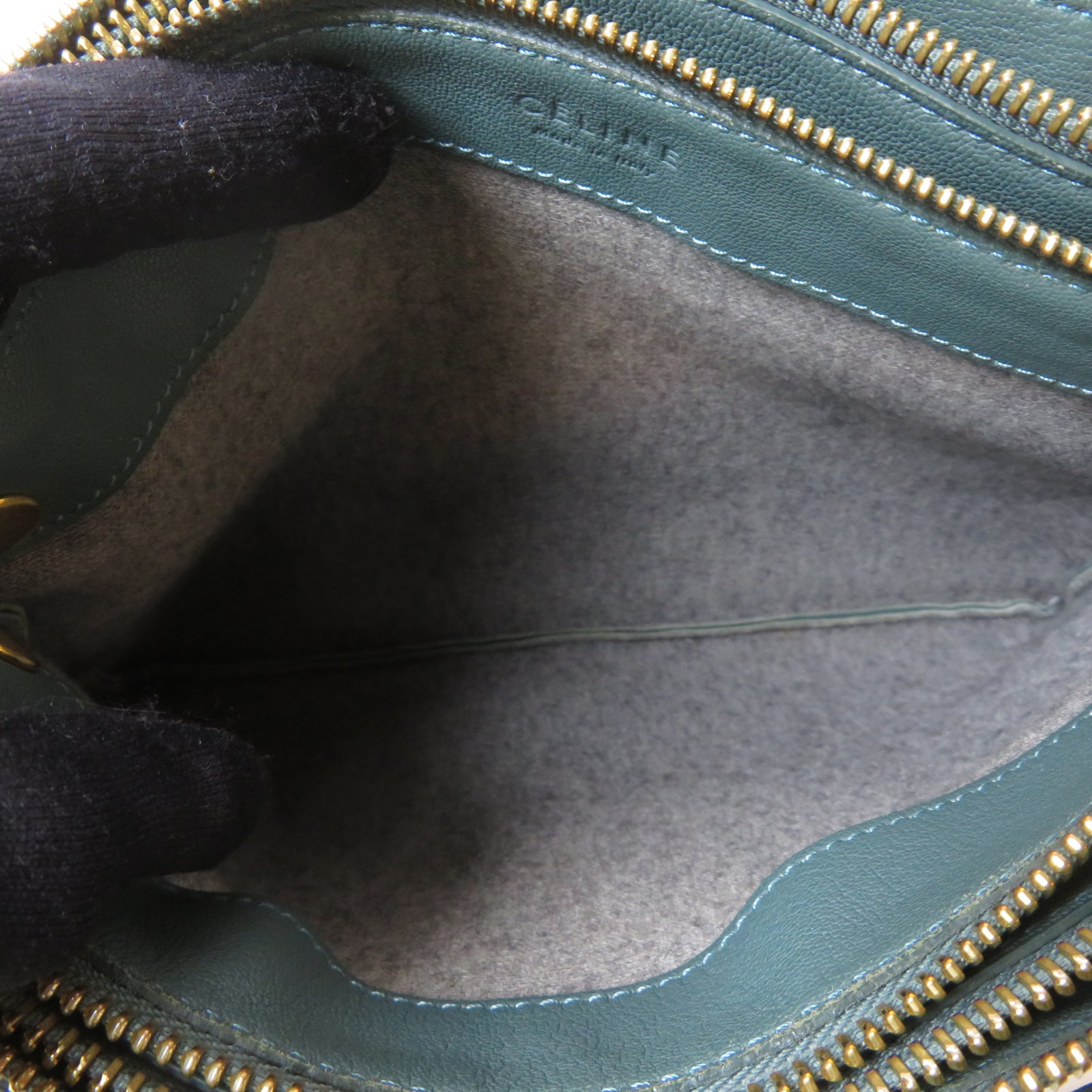 CELINE 牛皮皮革Shoulder Bag金扣肩背袋綠色