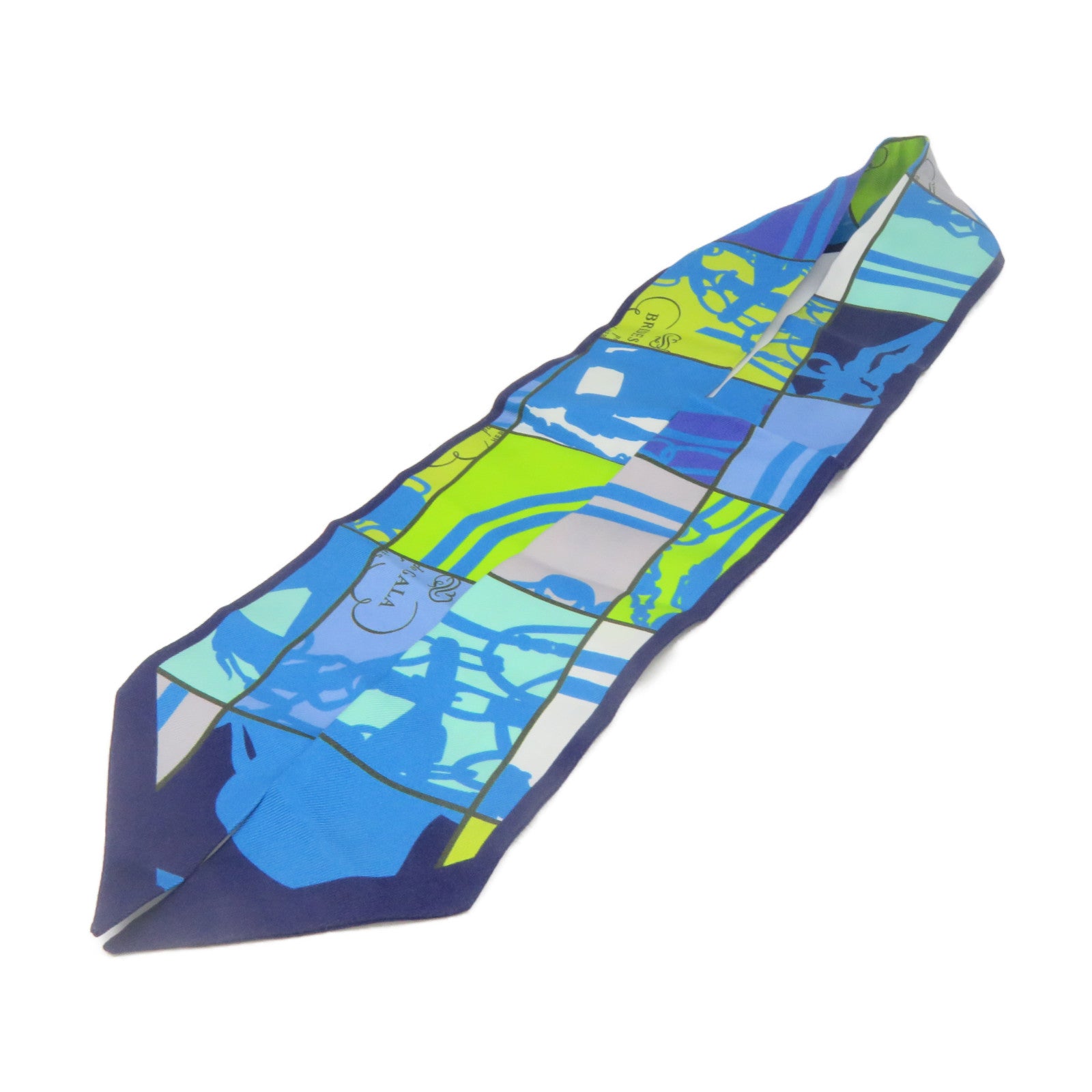 HERMES 絲質Twilly Scarf絲巾藍色/綠色/彩色