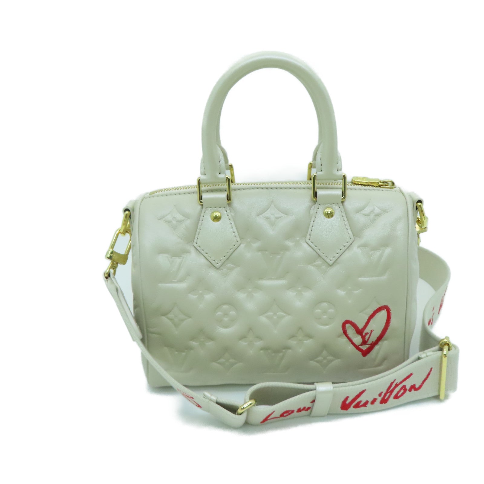 LOUIS VUITTON [Sharp discount] Monogram Speedy Bandouliere 22 Gold Buckle Handle Shoulder Back Dual-purpose Bag Off-White