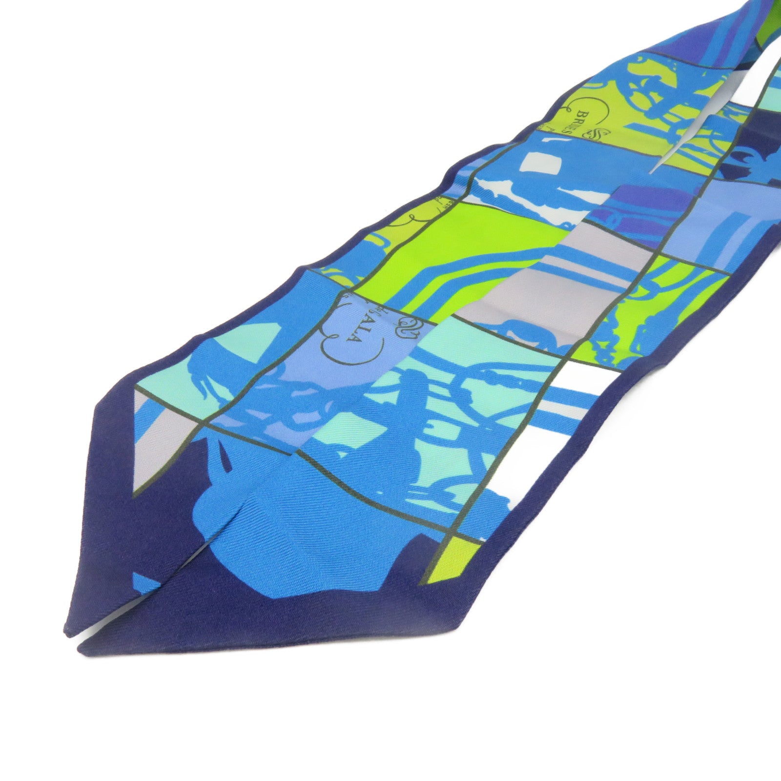 HERMES 絲質Twilly Scarf絲巾藍色/綠色/彩色