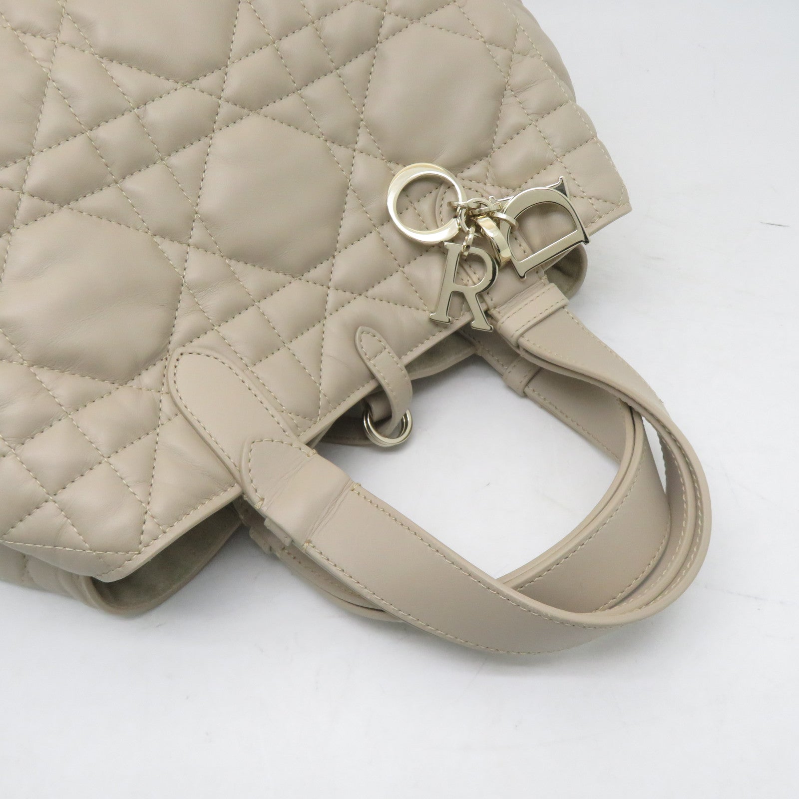 Dior 羊皮皮革Shoulder Bag金扣手挽肩背兩用袋米色
