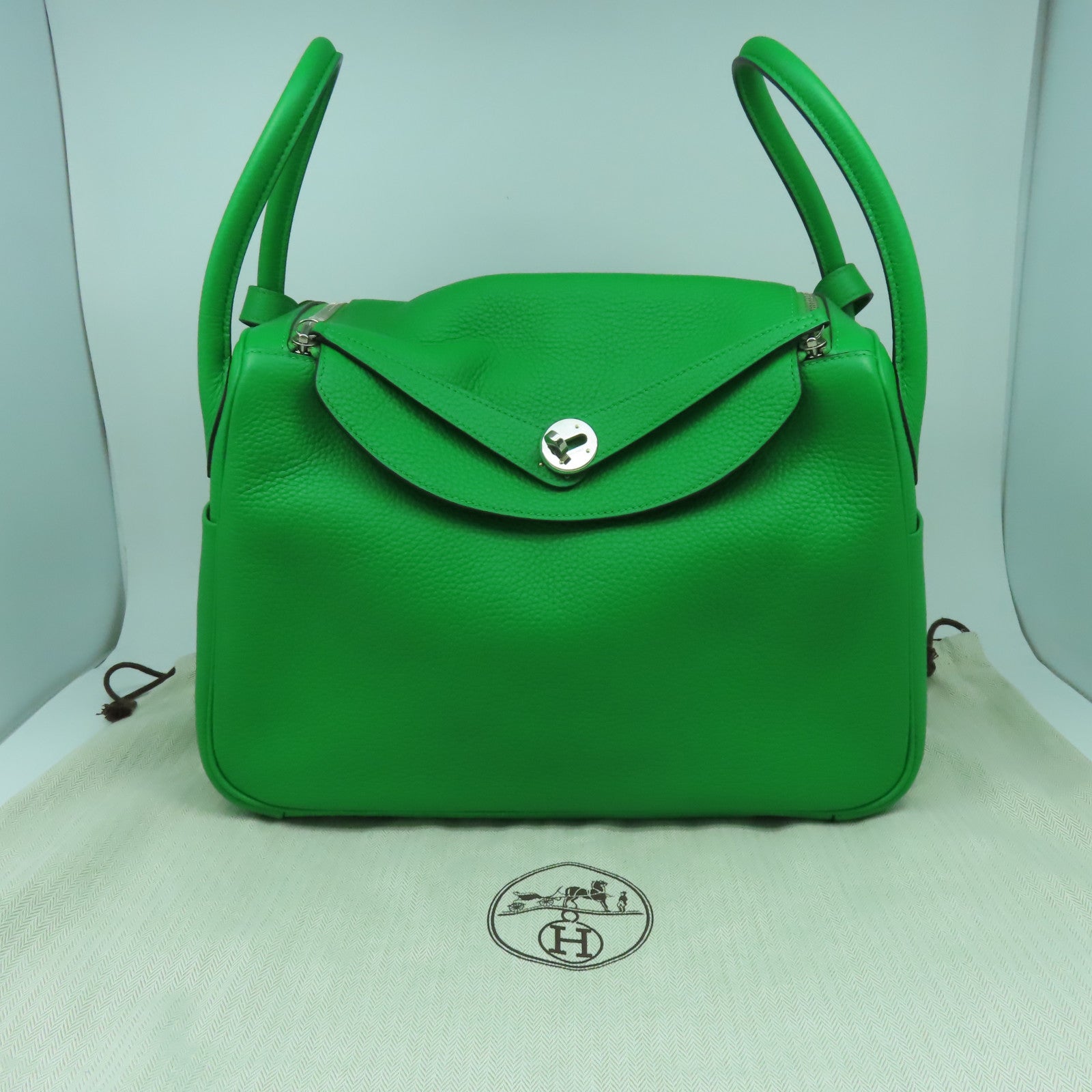 HERMES Clemence皮革Lindy 34銀扣手挽肩背兩用袋Bambou竹子綠色