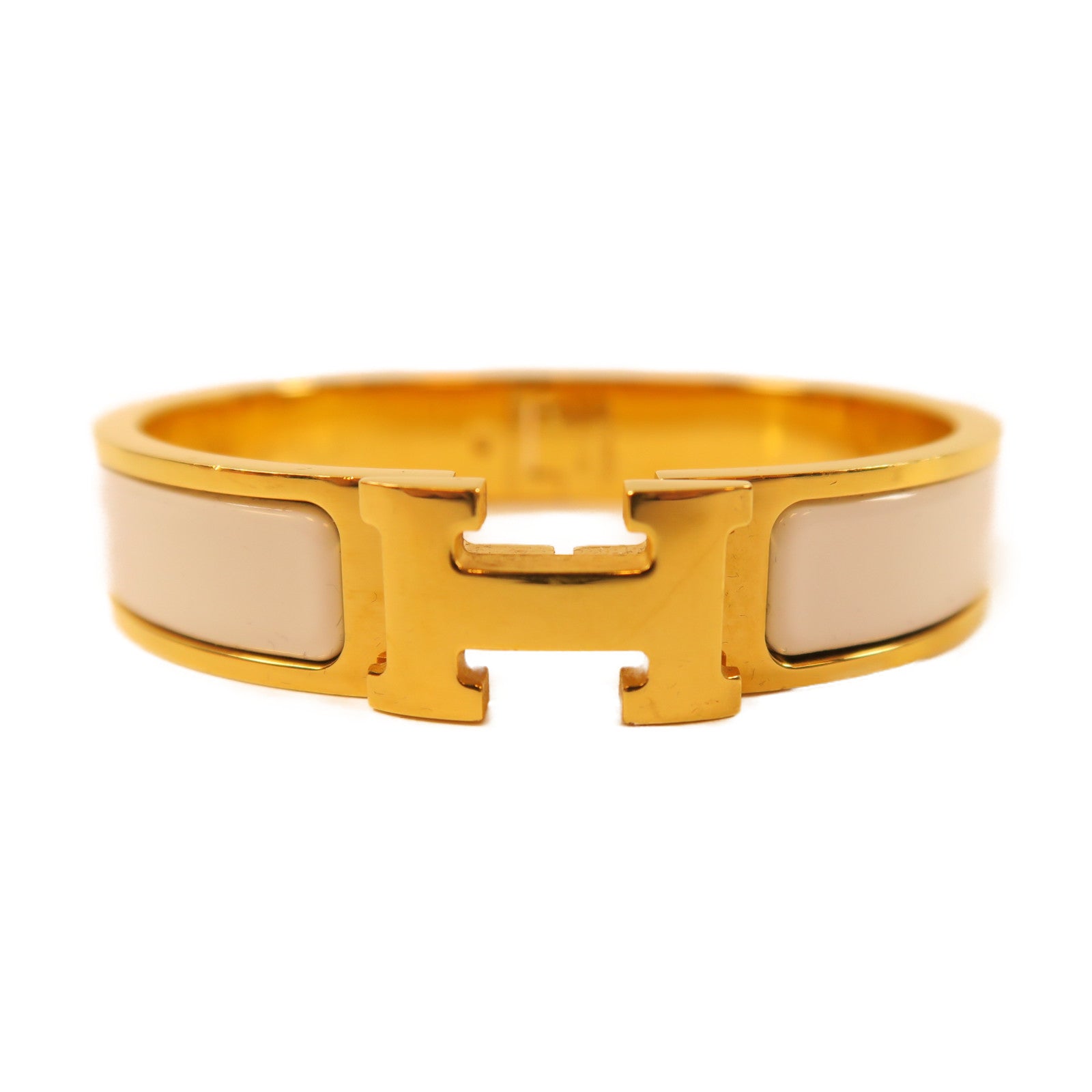 HERMES 金屬Clic H Bracelet手鐲白色/金色