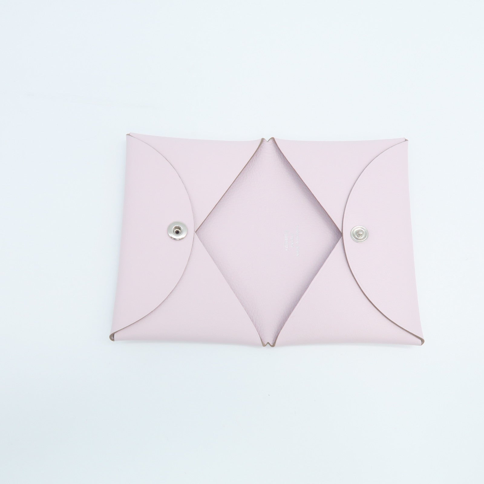 HERMES Chevre Leather Calvi Silver Buckle Card Holder Lavender