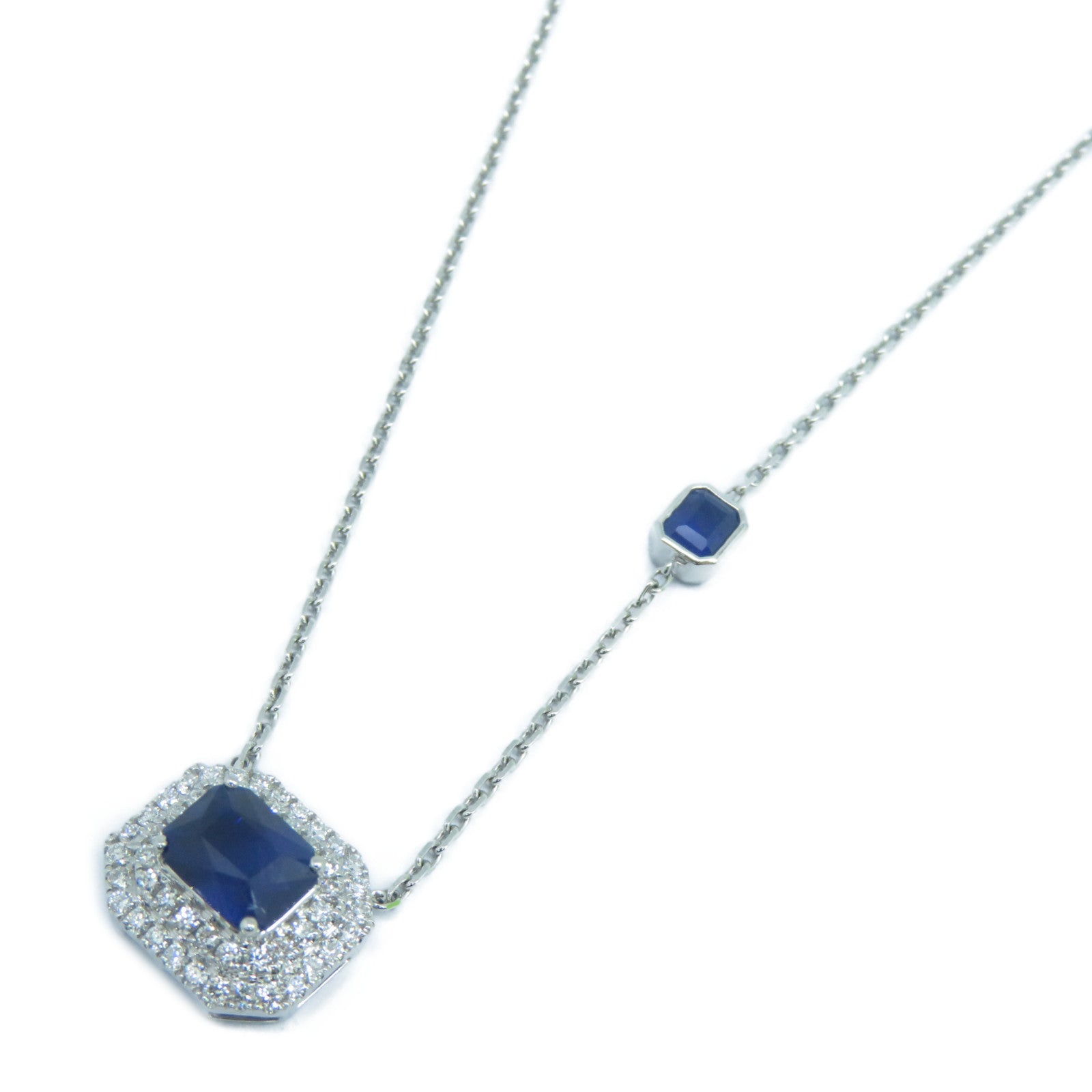 JEWELRY 18K白金Necklaces1.54/0.40ct藍寶石0.377ct鑽石項鏈