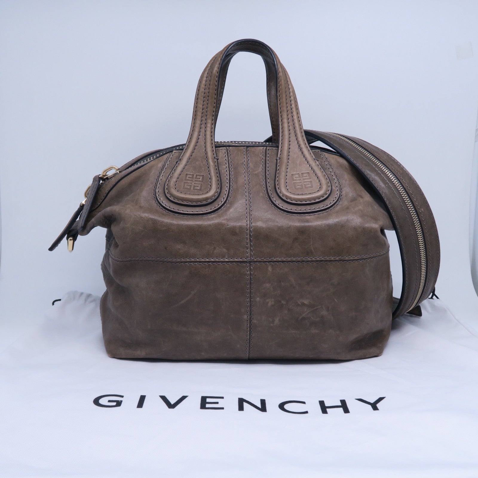 GIVENCHY 牛皮皮革2 Way Shoulder Bag金扣手挽肩背兩用袋啡色