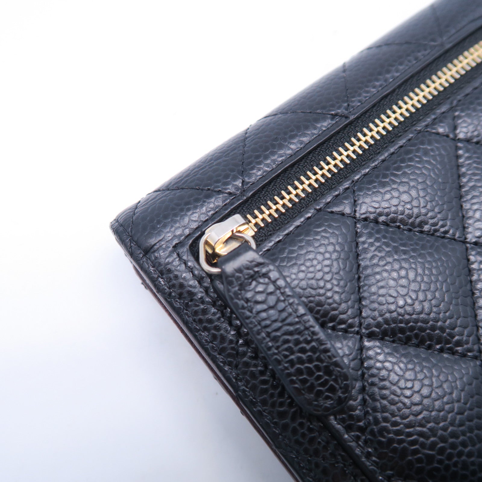 CHANEL 菱格Caviar皮革Wallet金扣錢包黑色