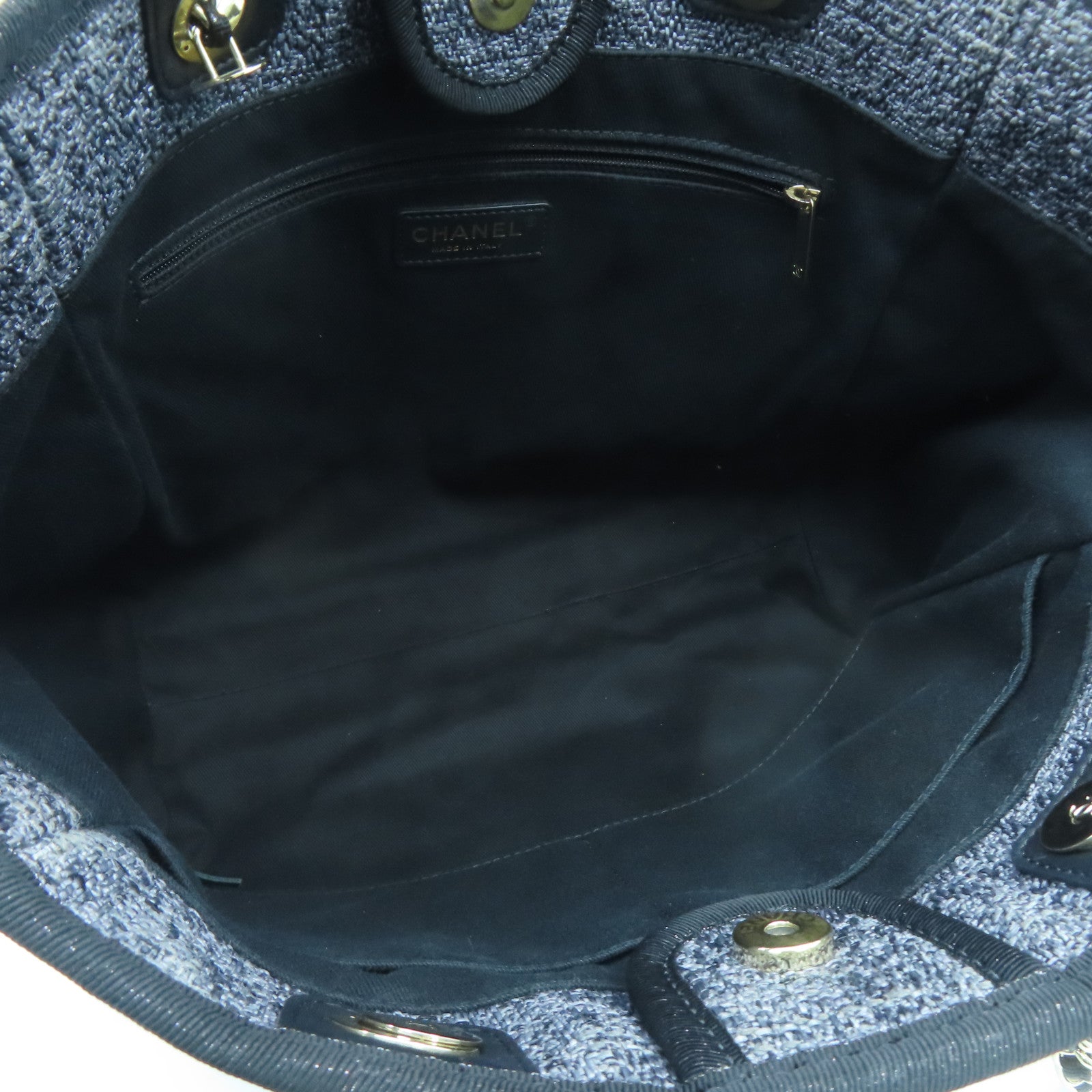 CHANEL canvas Tote Bag gold buckle handle bag blue