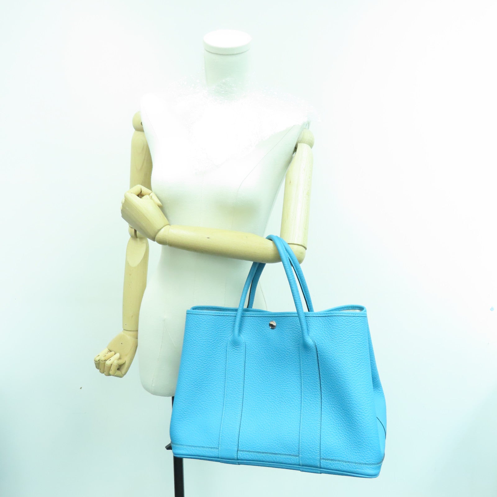 HERMES 【激減優惠】Negonda皮革GardenParty PM銀扣手挽袋Bleu Izmir藍色